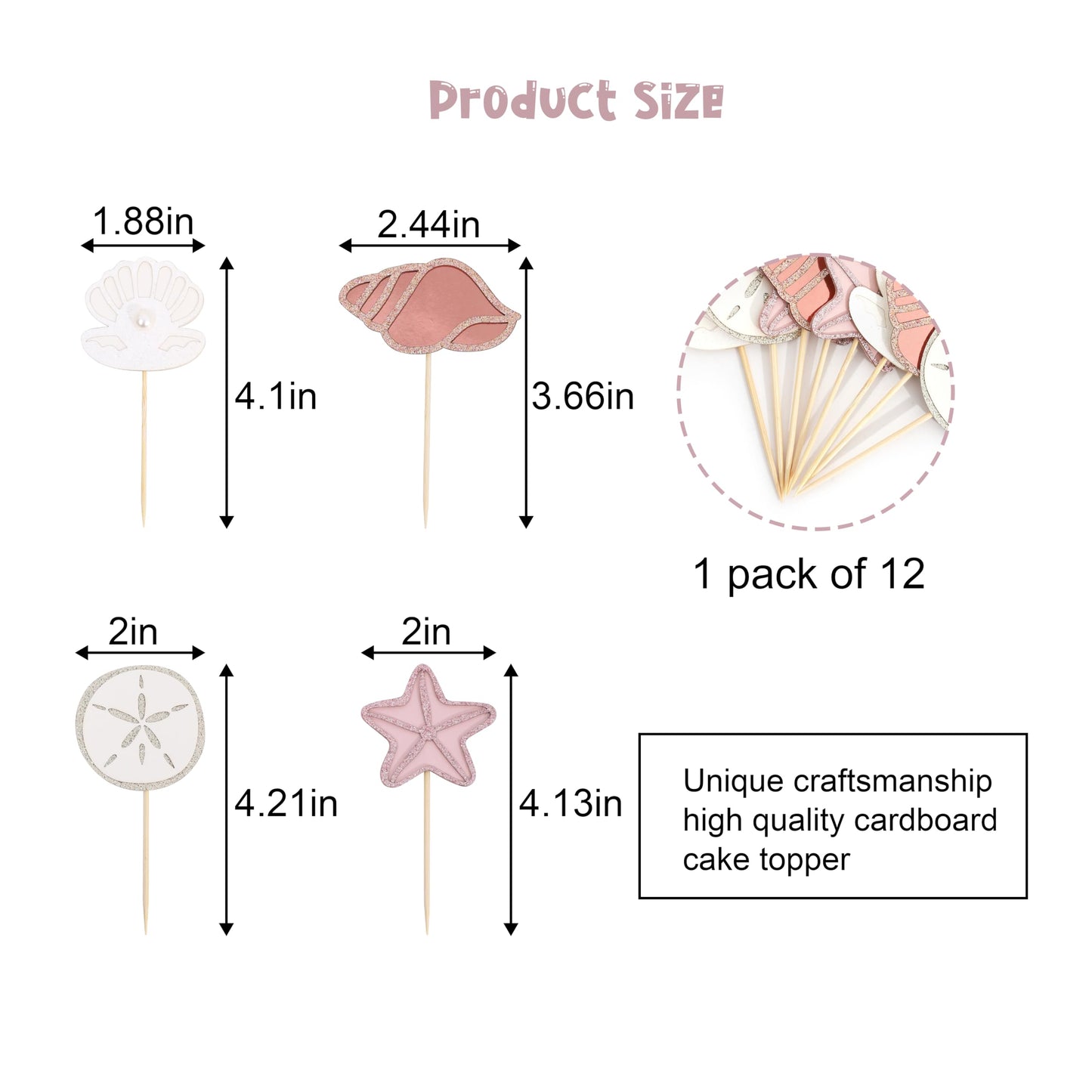 Mermaid Sea Shell Theme Cupcake Toppers - Oneder the Sea Birthday Decorations, 12 PCS Neutral Boho Ocean Beach Cupcake Topper, Under the Sea Party Decor, Mermaid Baby Shower Decoration