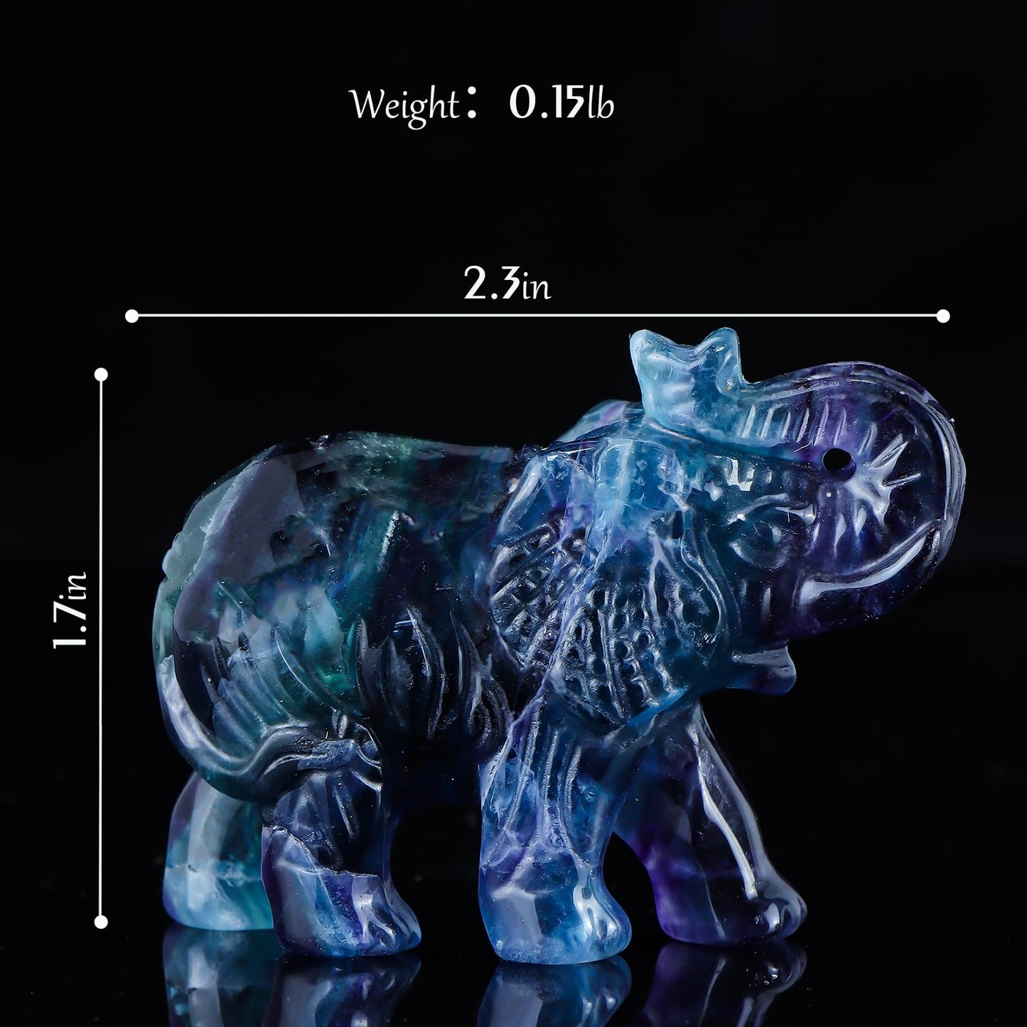 Hxswkk 2.5" Rainbow Fluorite Crystal Elephant Decor Gemstone Hand Carved Animal Healing Statue Craft Home Office Gifts