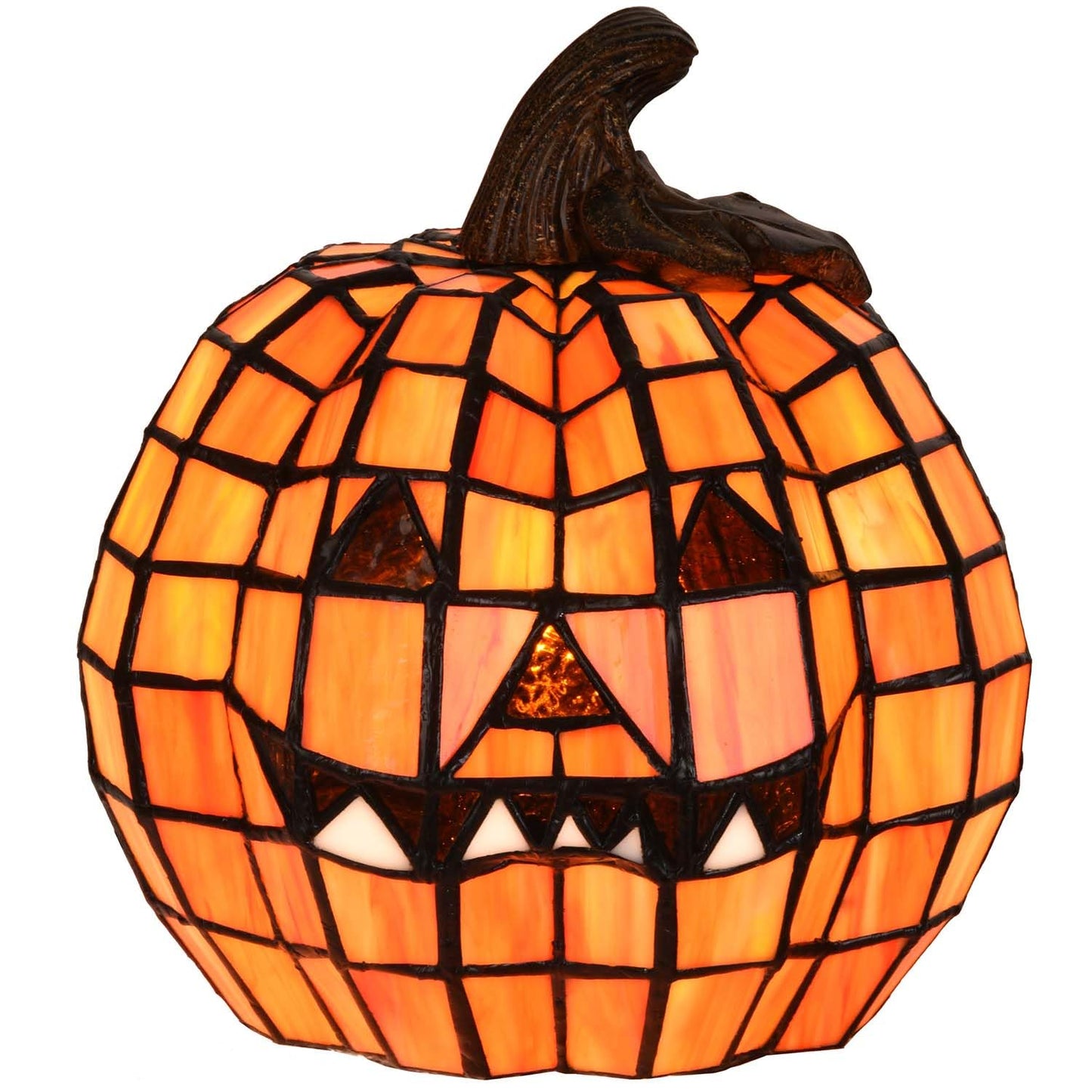 Bieye L10927 Carved Pumpkin Tiffany Style Stained Glass Accent Table Lamp for Halloween Decor
