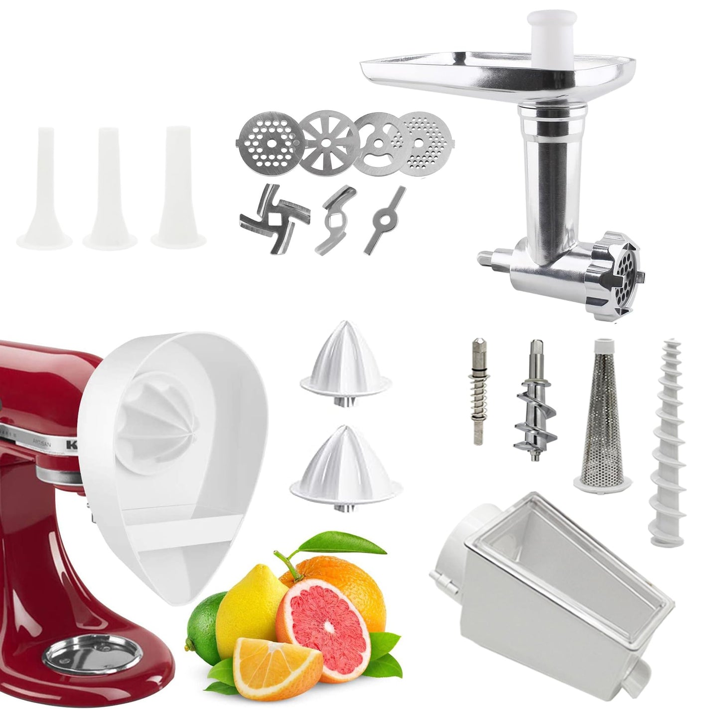 Replacement 3in1 Fruit & Vegetable Strainer Attachment Set - Includes Food Grinder Attachment and KN12AP Citrus Juicer Attachment Pack Juicer Attachment,Compatible with All KitchenAid Stand Mixers