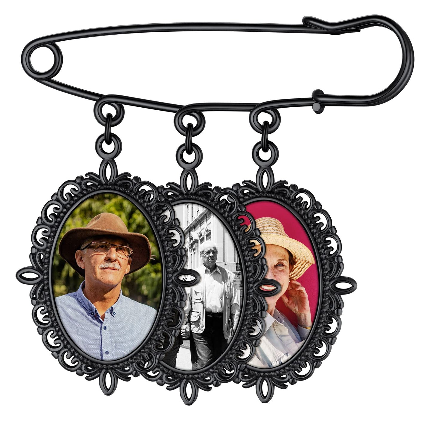 Custom4U Photo Charm for Bouquet Oval Shaped Brooch Pins with 3 Pictures Customized Memorial Wedding Jewelry