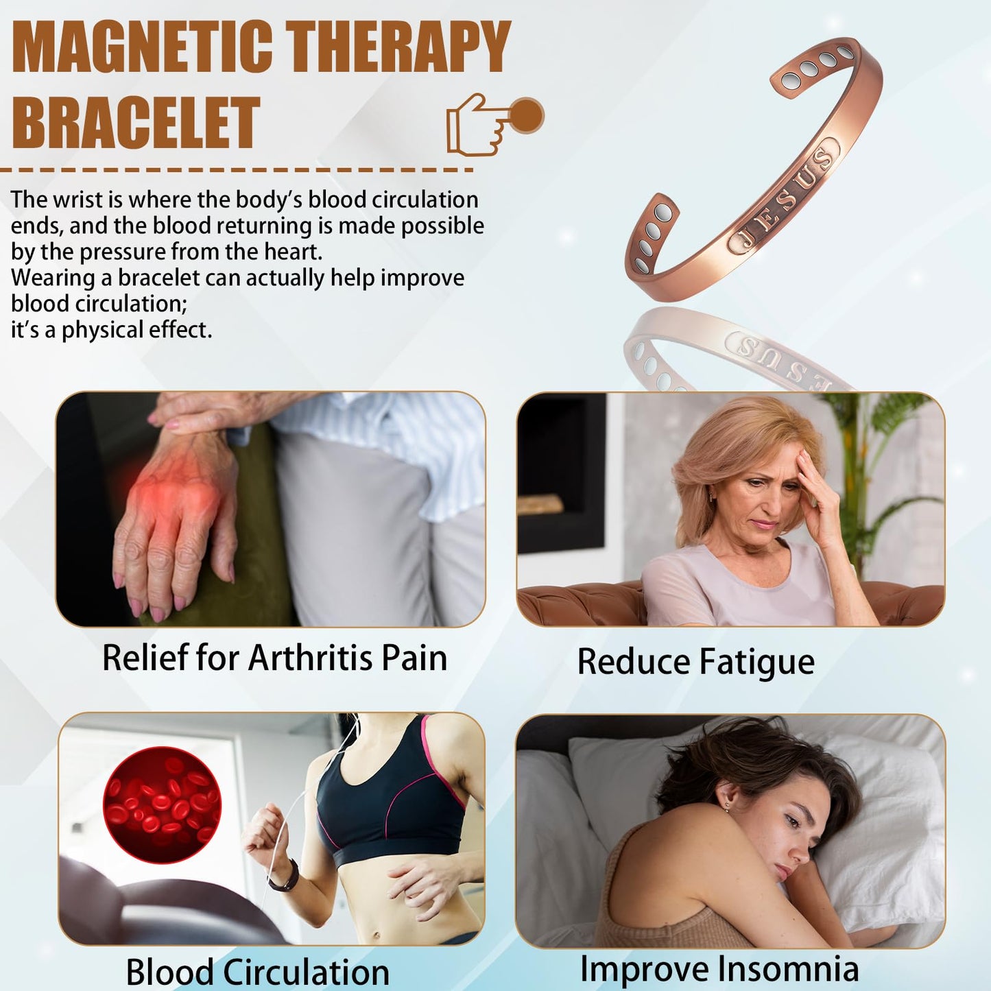 EnerCoppeX Copper Magnetic Bracelet for Women - Detox Jewelry with 3500 Gauss Magnet, Adjustable Cuff Bangle (Q)