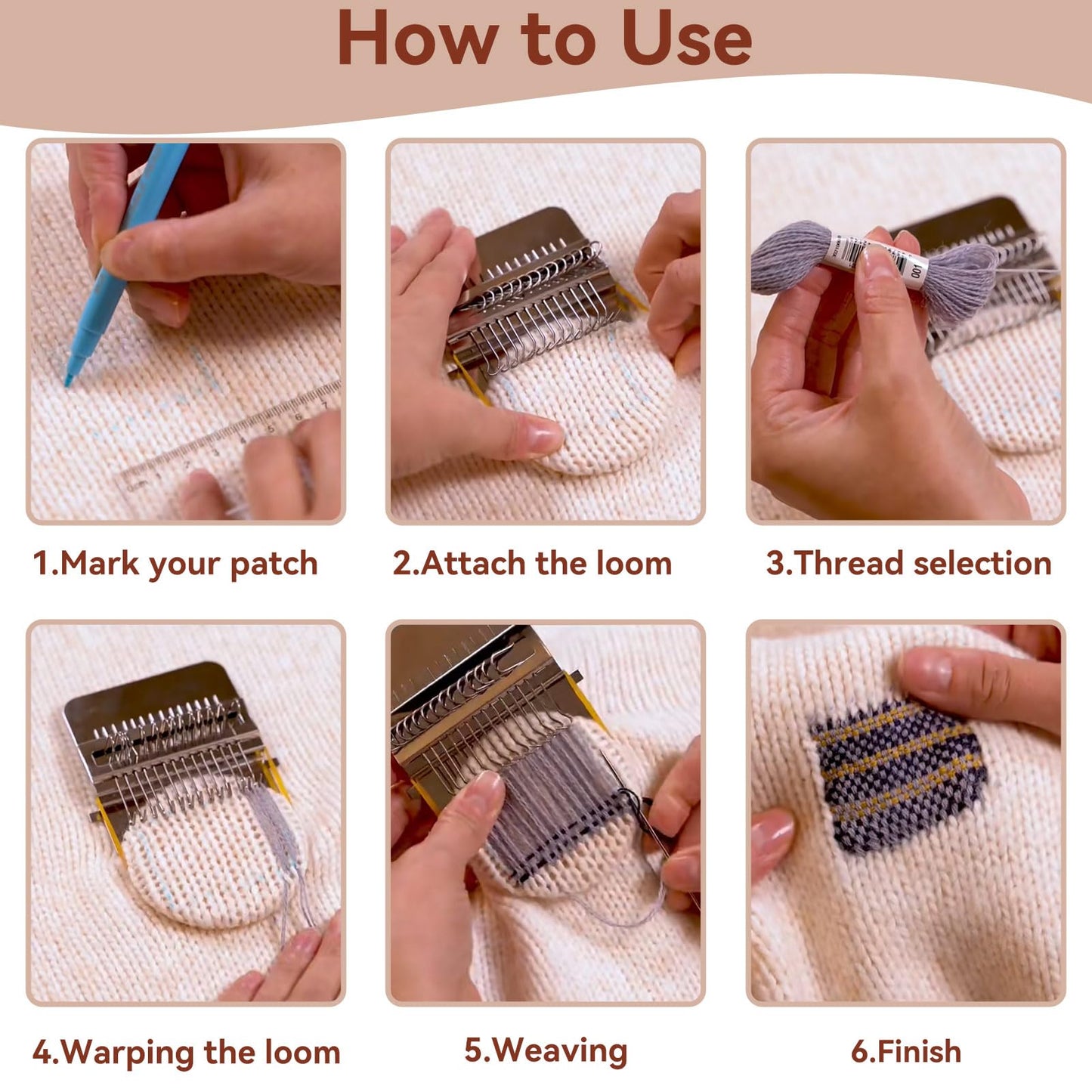 Small Weaving Loom, 28 Pins Darning Loom Mini Loom Machine Wooden Weaving Loom Kit Arts Darning Tool for Mending Jeans Socks Clothes