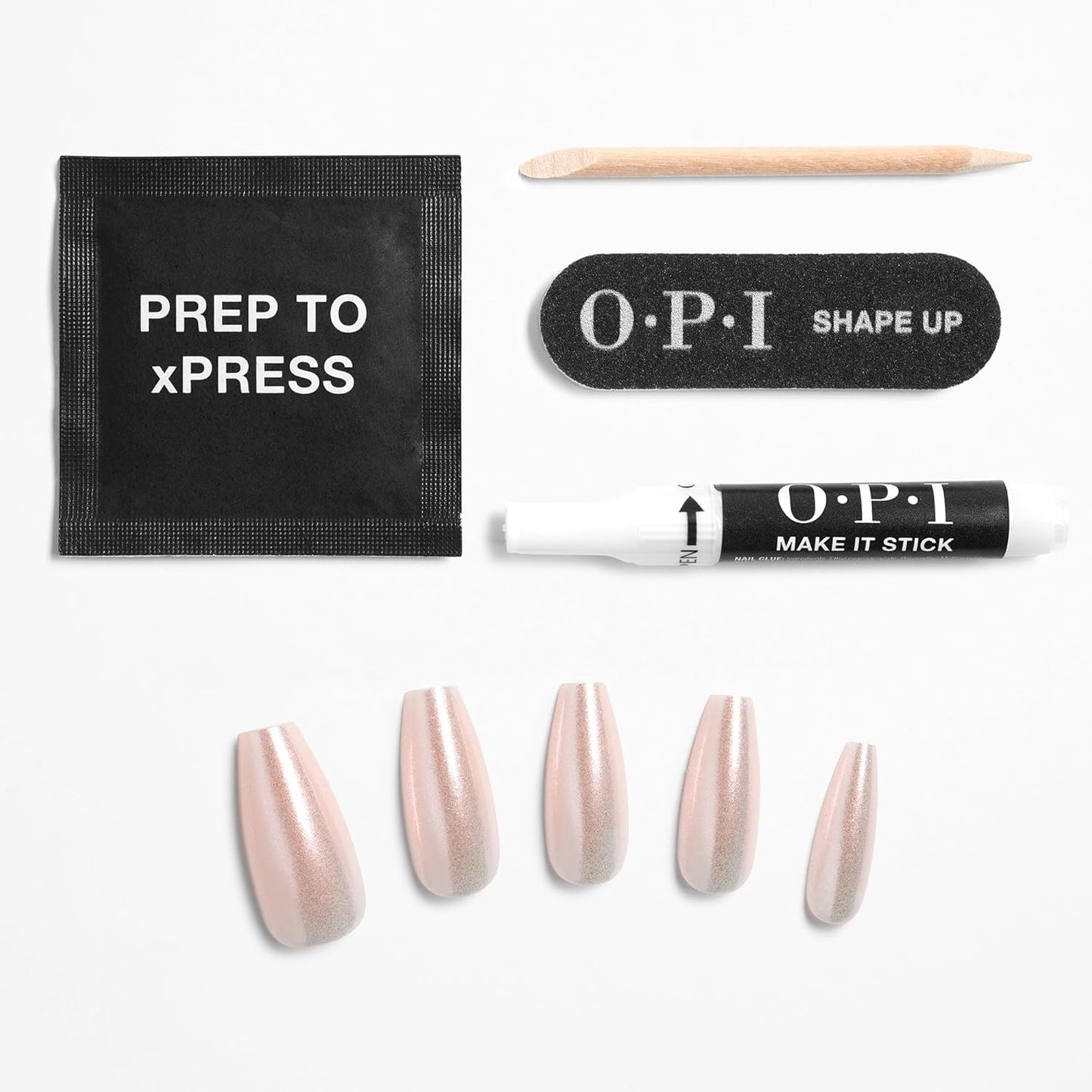OPI xPRESS/ON Throw Me a Kiss | Soft Pink Long Coffin Press On Nails | With Nail Glue | Long Lasting, Reusable, Non-damaging