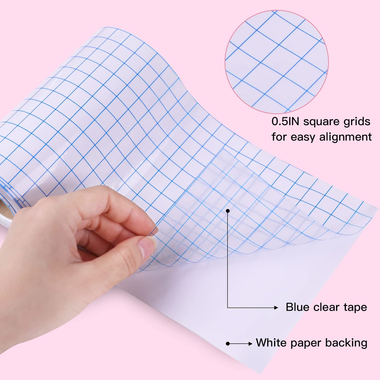 HTVRONT Transfer Tape - 6" x 50 FT Blue Alignment Grid Clear Transfer Paper - Application Vinyl Transfer Tape Roll for Self Adhesive Vinyl for Signs, Stickers, Decals, Walls, Doors & Windows