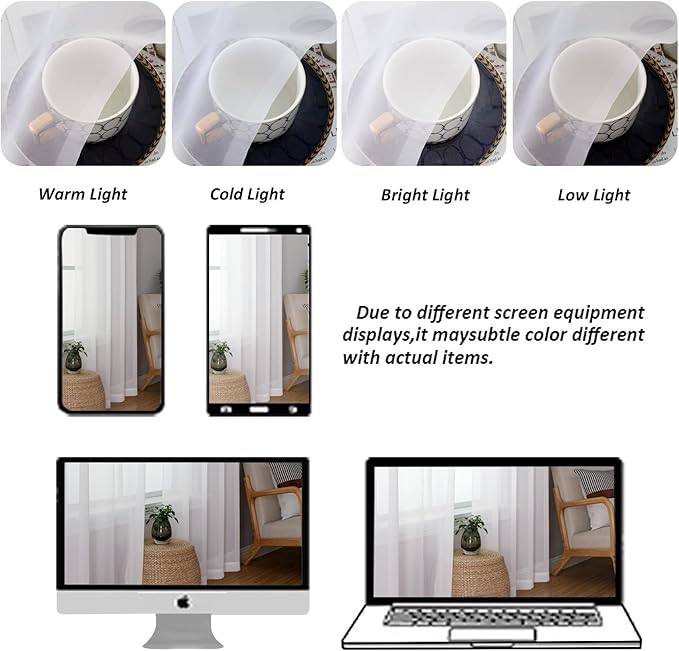 Chyhomenyc White Sheer Curtains 48 Inch Long, Light Filtering Solid Color Bedroom Window Sheer Curtain Panels, Elegant Short Curtains & Drapes for Living Room, 42Wx48L, 2 Panels