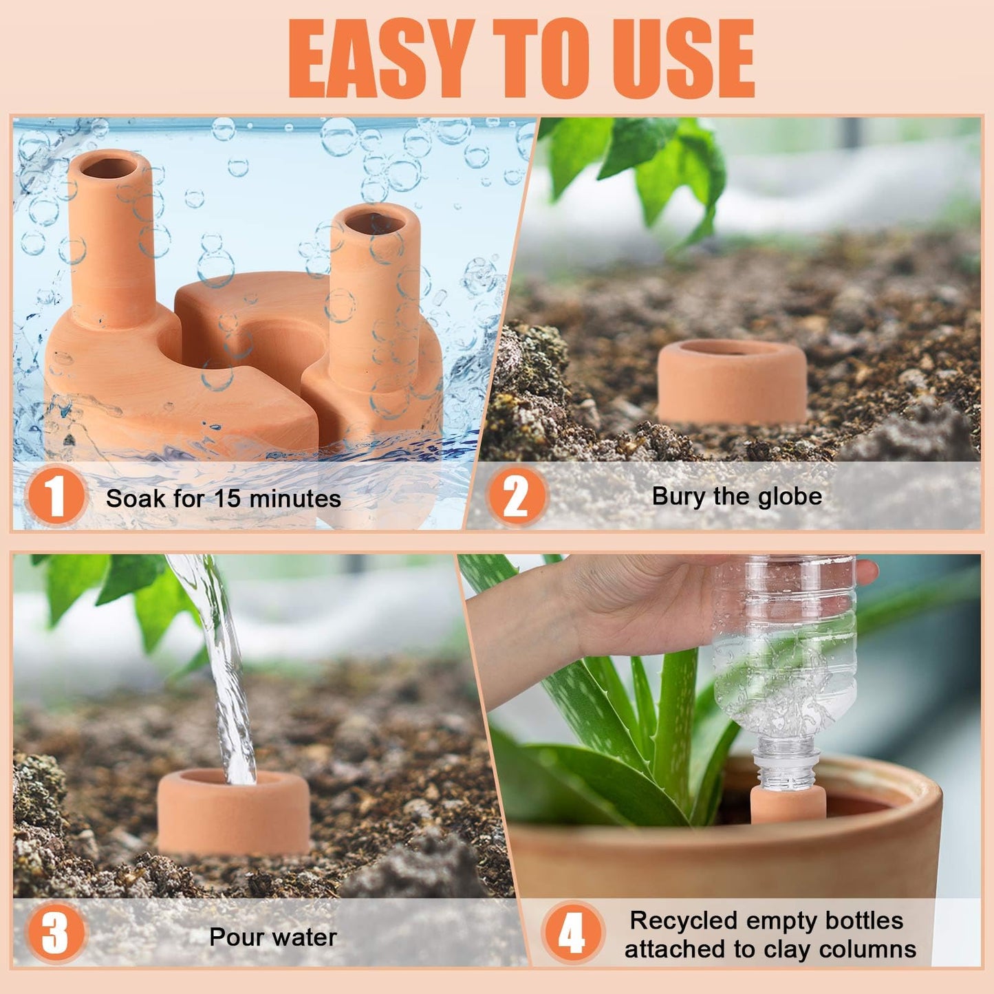 Blushtier 4 Pcs Terracotta Watering Spikes Large Capacity Tank Self Watering Planter Water Storage Reusable Automatic Terracotta Water Devices Self Irrigation System for Houseplants Garden Flowers