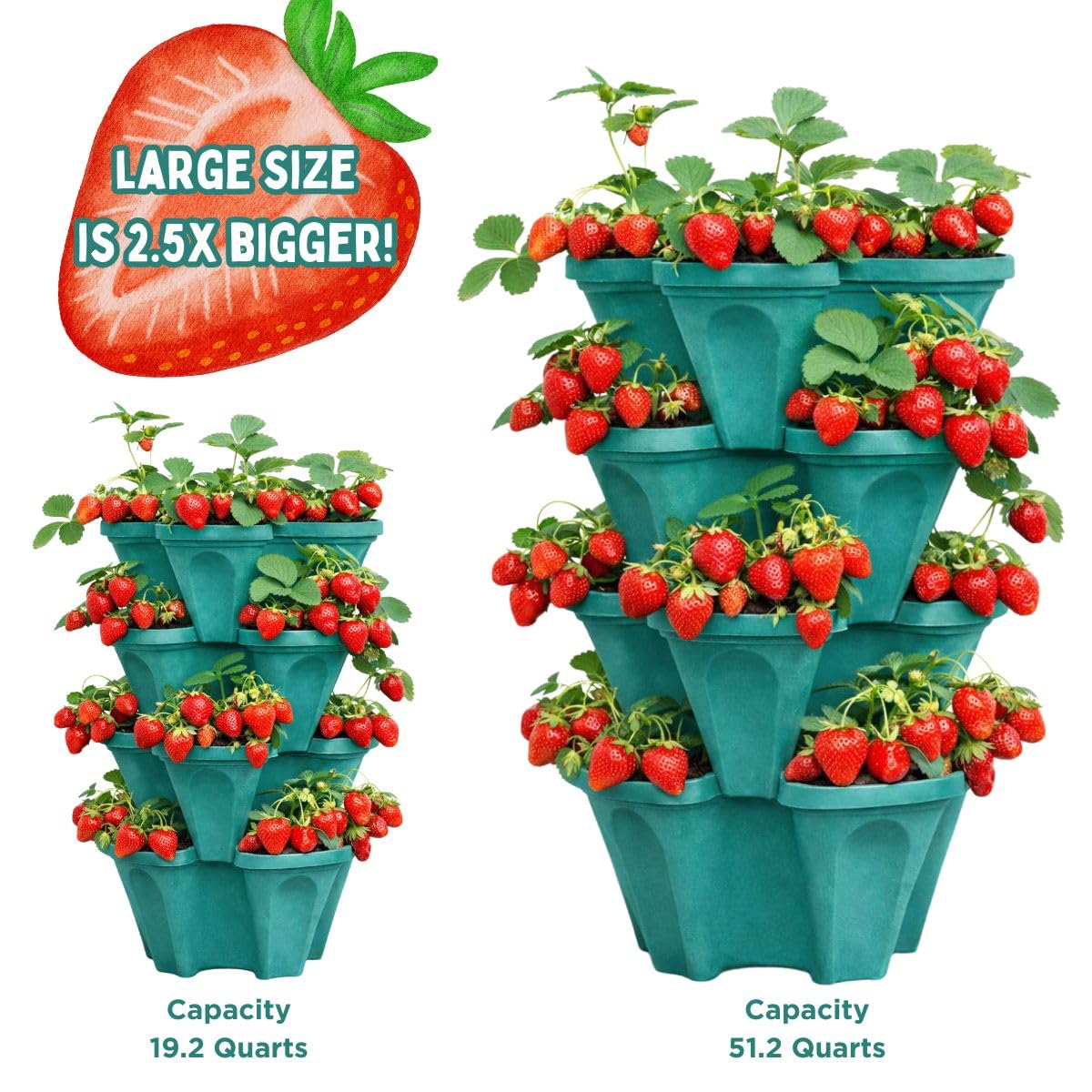 smart spring Large Vertical Planter Tower, 4 Tier Stackable Garden Planter, 16 Plant Sites, Heavy Duty Strawberry Planter, Vertical Growing System with Center Hole, Made in USA (Mineral Teal, Large)