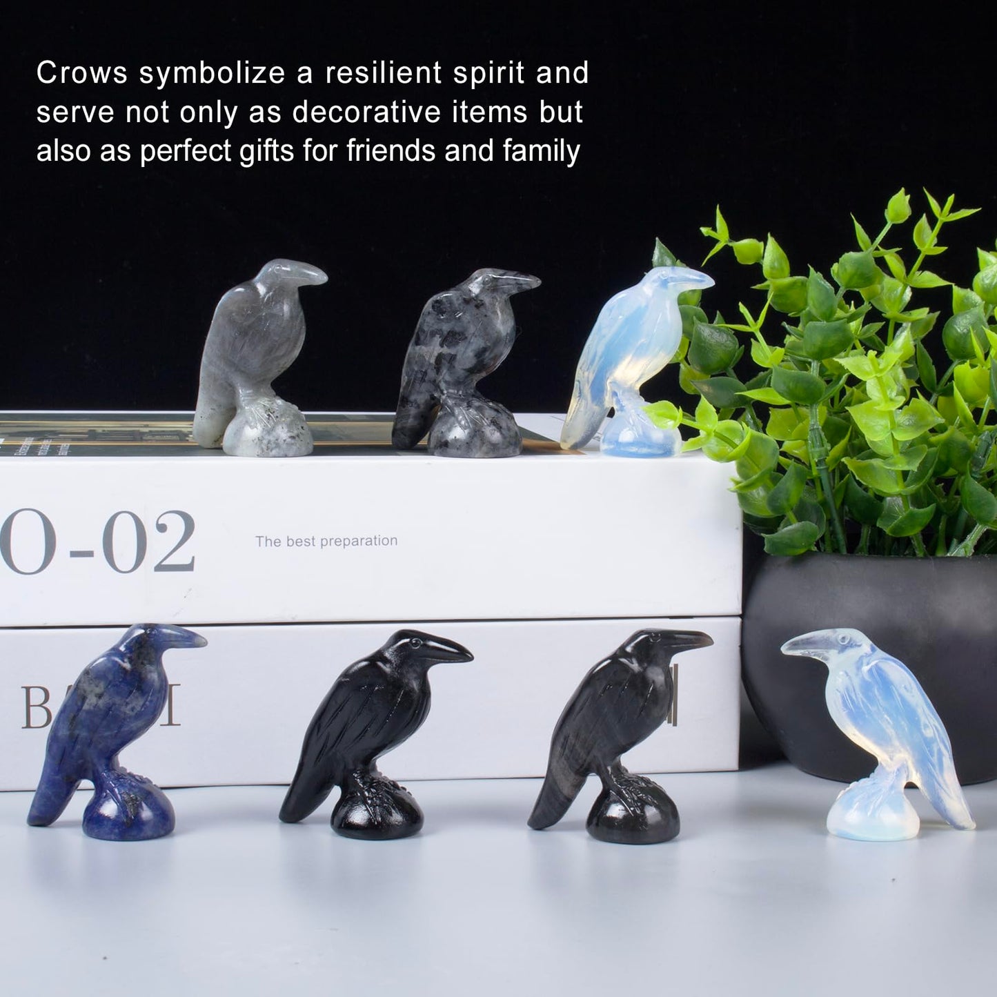 QLRSUXN Natural Blue Sodalite Raven Figurines,2 Inch Healing Crystal Animal Statues,Lucky Guardian Pocket Crow Figurines as Women’s Gifts,Raven Statues for Office Home Decor and Ornament.