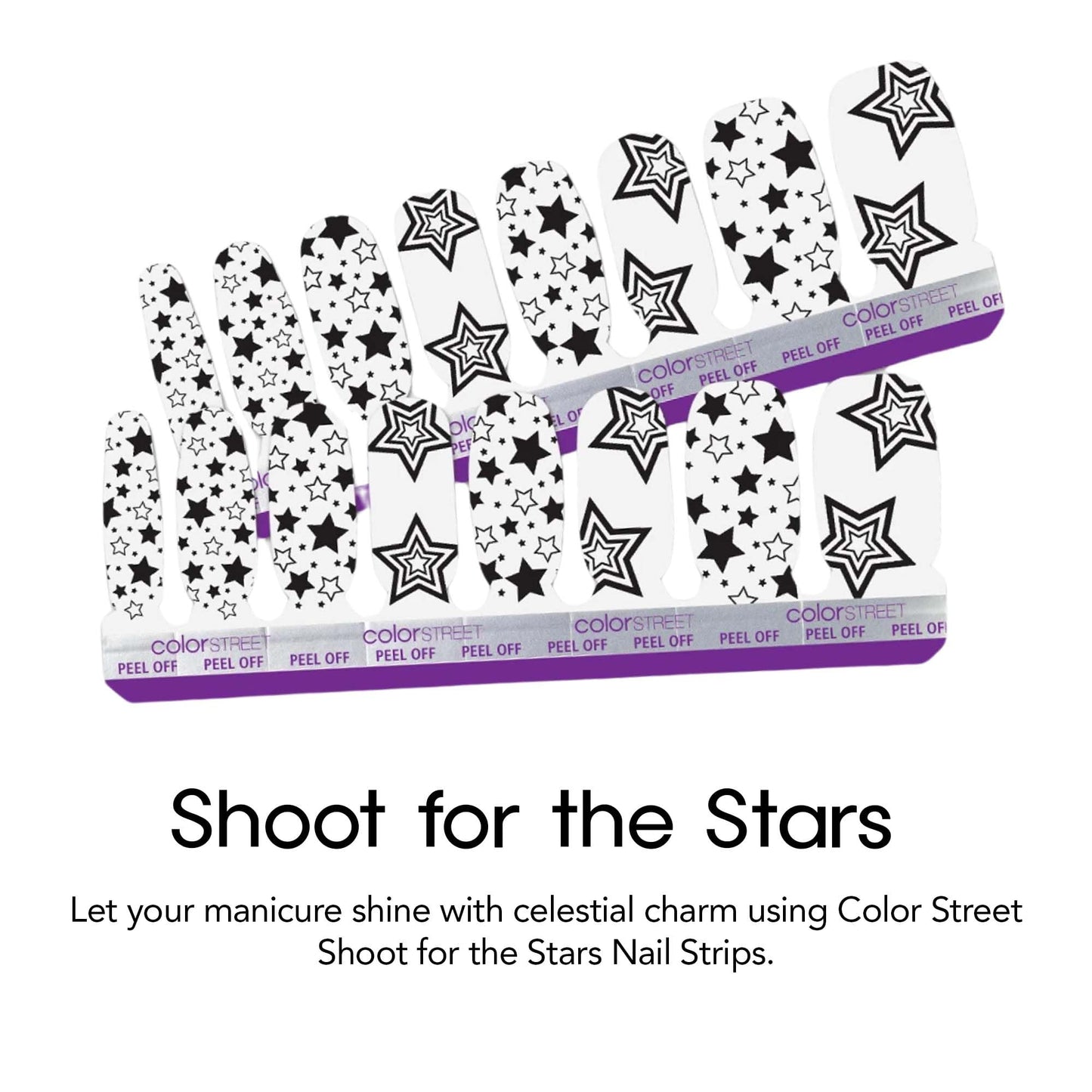Color Street Shoot for the Stars Nail Strips - Clear with Abstract Star Designs - Wear Solo or Layer -Clear Finish -16 Double-Ended Nail Polish Strips