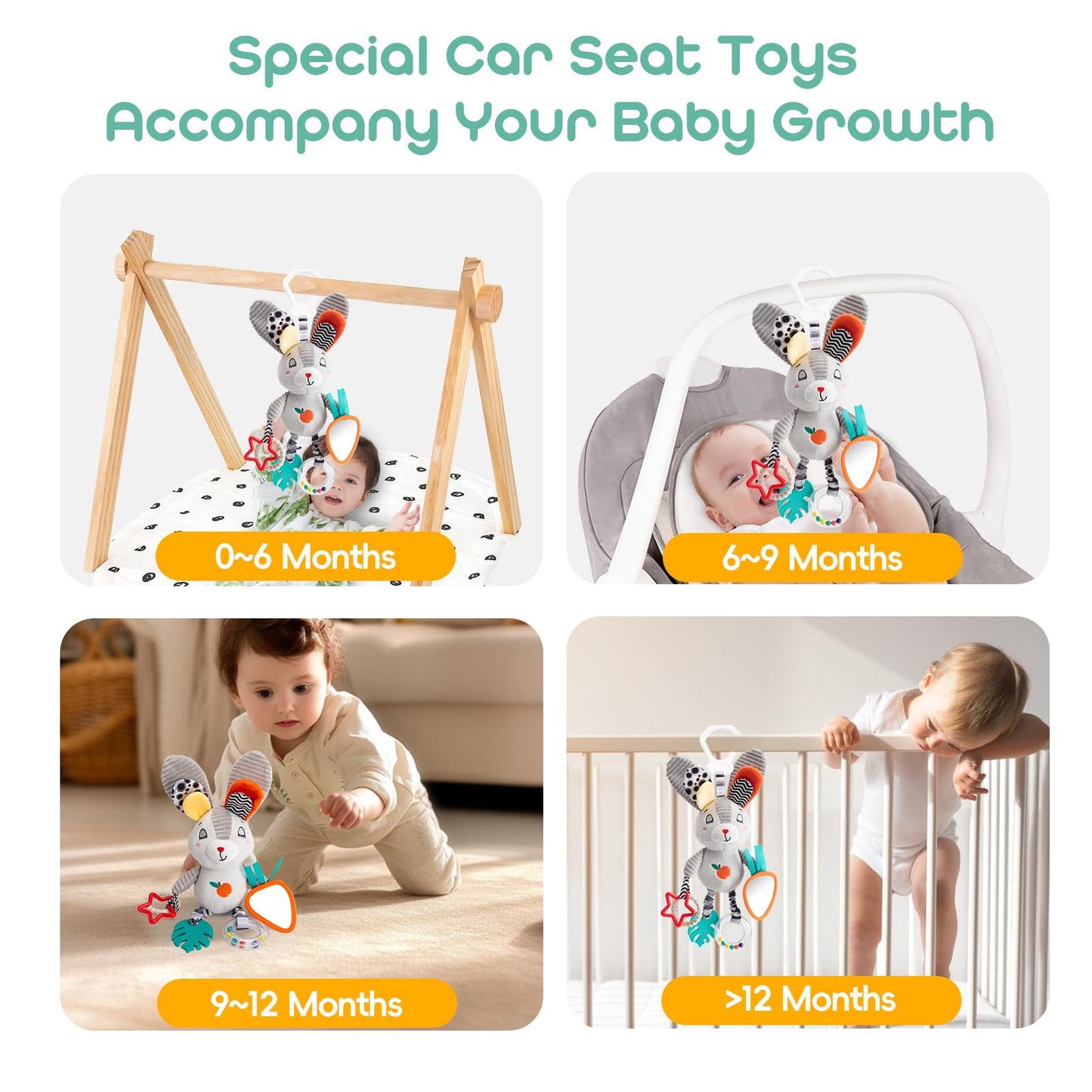 Baby Hanging Toys 0-12 Months - Interactive Stroller & Car Seat Toy with Jingle Sounds, Clinking Rings & Detachable Links | Safe Developmental Toys for Activity Gyms, Infant Baby Crib Mobile