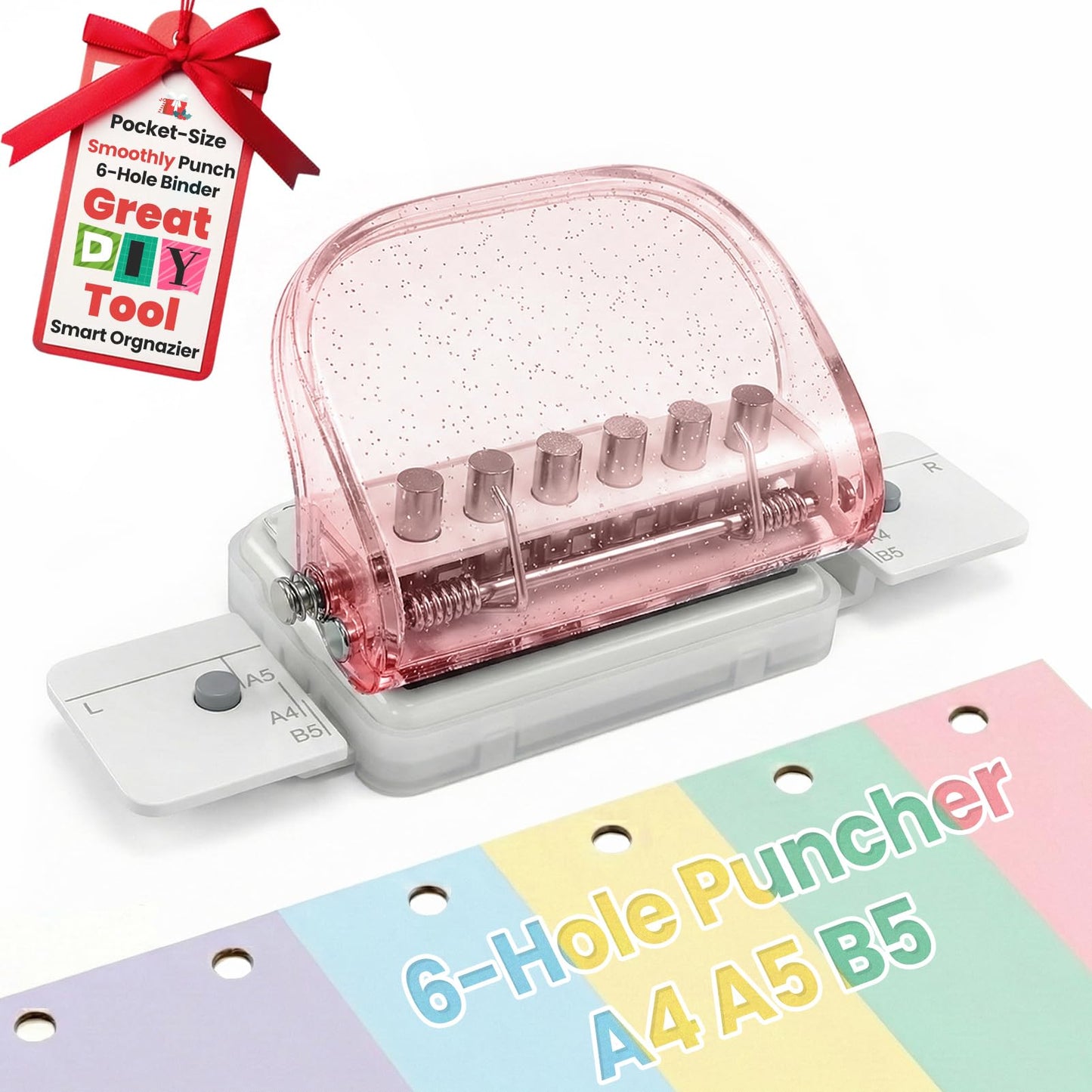6-Hole Punch for Planners Essential,Mini Portable Paper Puncher for A5 A6 Personal Size Binder for DIY,Craft,Scrapbooking,Planner Inserts,Loose Leaf,Notebook,Journaling,for Office Home School