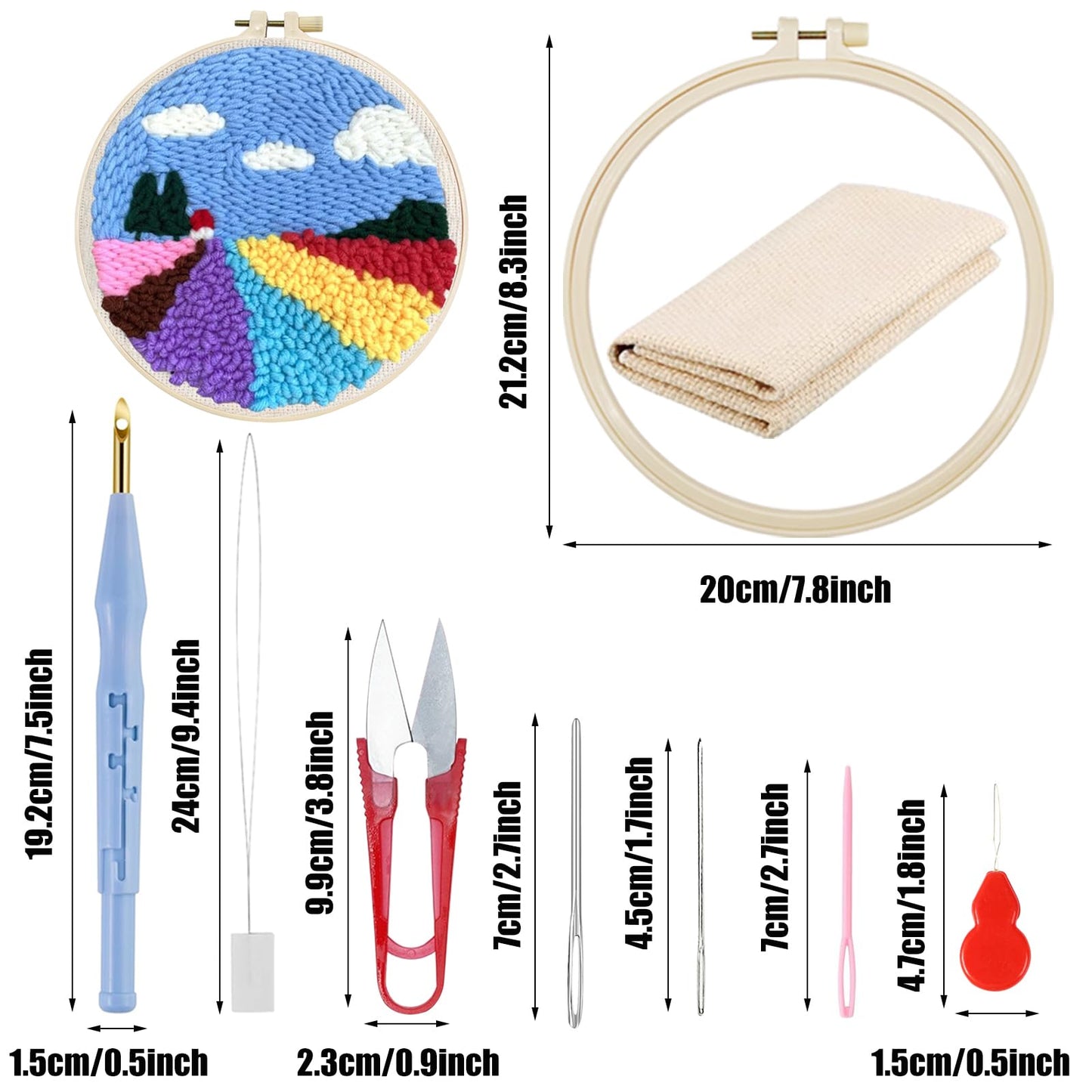 Woohome Punch Needle Kit Included Plastic Hoops, Punch Needle Cloth, Color Yarn and Punch Needle Tools for Adults, Beginners (Lighthouses and Flower Fields)