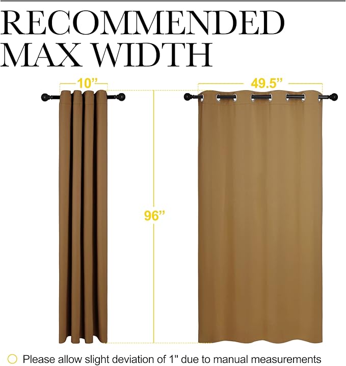 NICETOWN Sleek Blackout Curtains 96 inches Length for Windows, Noise Reducing and Block Draft Panels for Door Doorway Laundry Office Luxury Decor Theme (2 Panels, Gold Brown, W55 x L96 -Inch)