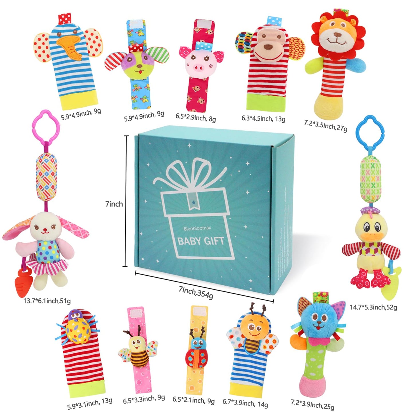 Baby Rattles & Socks - Wrist & Ankle Rattle Toys, Hanging Rattle, Activity Gift for Infants (12 B)