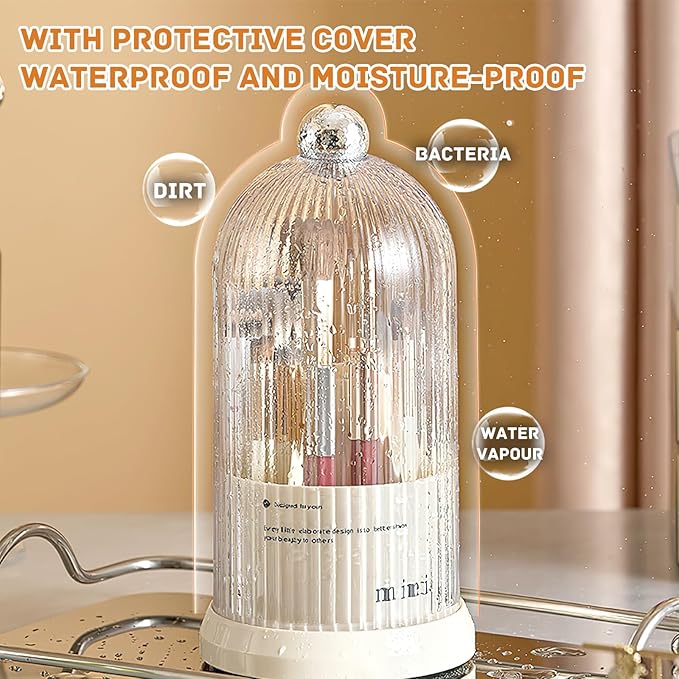 Multi Functional Rotating Toothbrush Holders with Sliding Base, 7 Slot Bathroom Countertop Organizer Perfect for Tooth Brush, Toothpaste, and Makeup Brushes Storage (Silver)