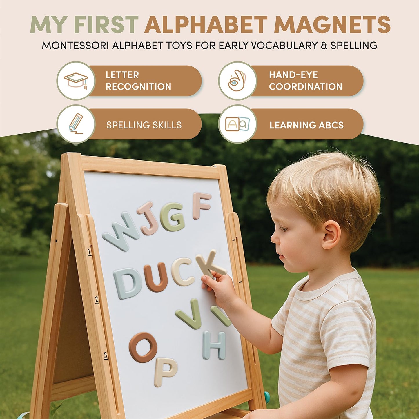 JoyCat Baby Toys - Mystery Soft Box with 10 Sensory Objects + Silicone Alphabet Magnetic Letters, 26 Uppercase ABC Fridge Magnets for Toddlers & Kids