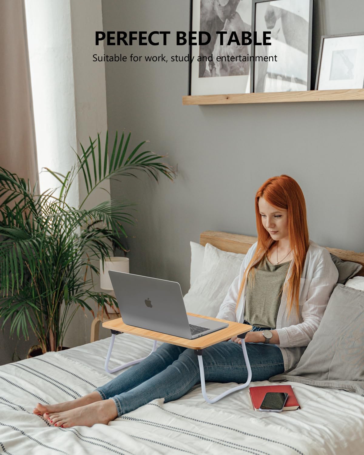 ZEAPTAC Laptop Bed Desk, Foldable Lap Desk, Portable Laptop Stand, Lightweight & Mini Table for Breakfast/Picnic/Drawing/Couch/Floor - Wood
