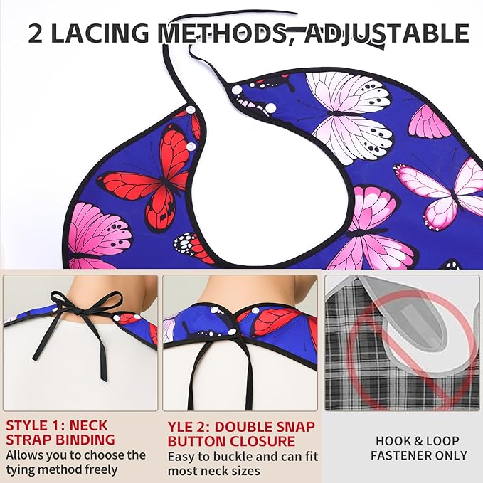 XKDOUS 2 Pack Adult Bibs for Man and Women, Waterproof and Reusable Adult Bibs for Eating with Optional Crumb Catcher, Machine Washable Dining Clothing Protector, Gifts for Women/Mom