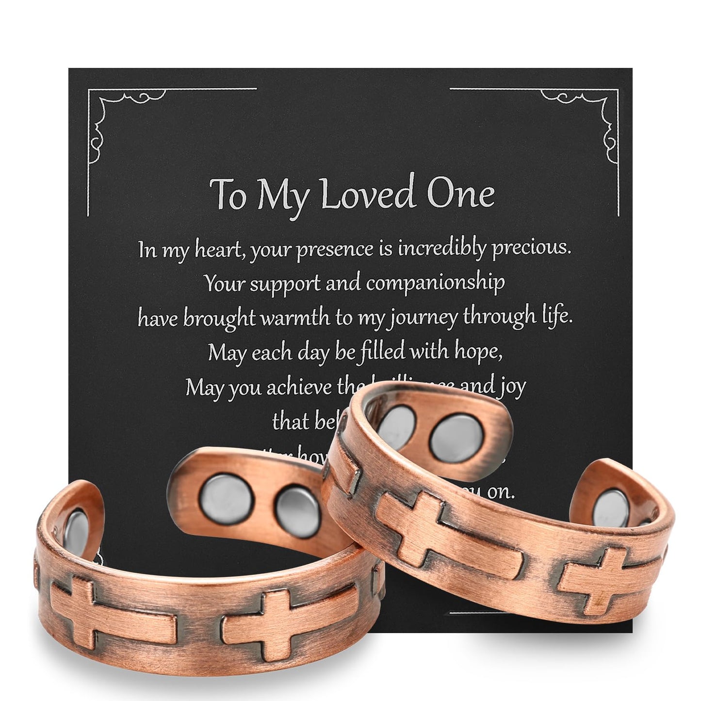 MagEnergy 2PCS Copper Rings for Men & Women, 99.9% Pure Copper Magnetic Christian Thumb Ring with Strong Magnet, Lymphatic Therapy Jewelry Gift with Present Box