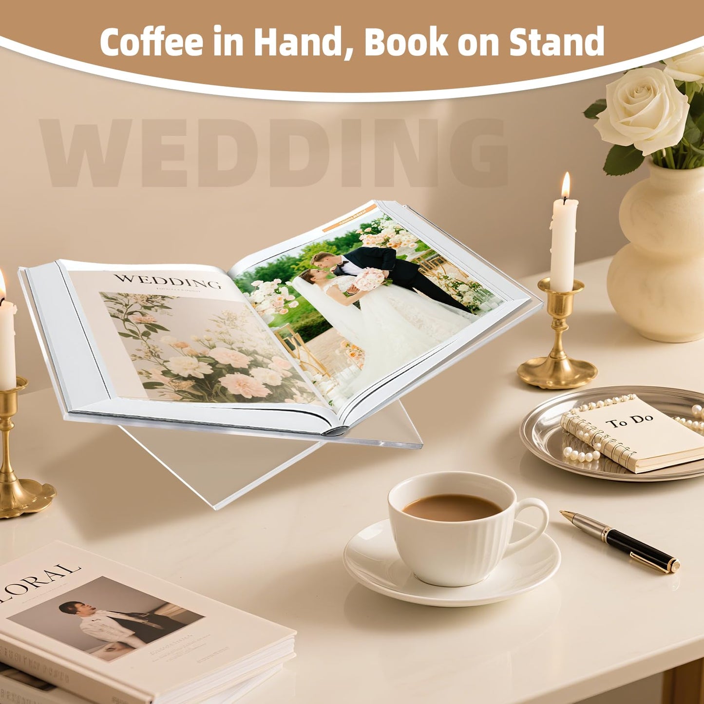 Clear Acrylic Book Stand – Large 12.6 x 6.7 x 5 in Book Holder for Cookbooks, Bibles, Art & Coffee Table Display | 2-Piece Cross Frame Design, Sturdy 0.2in Transparent Acrylic