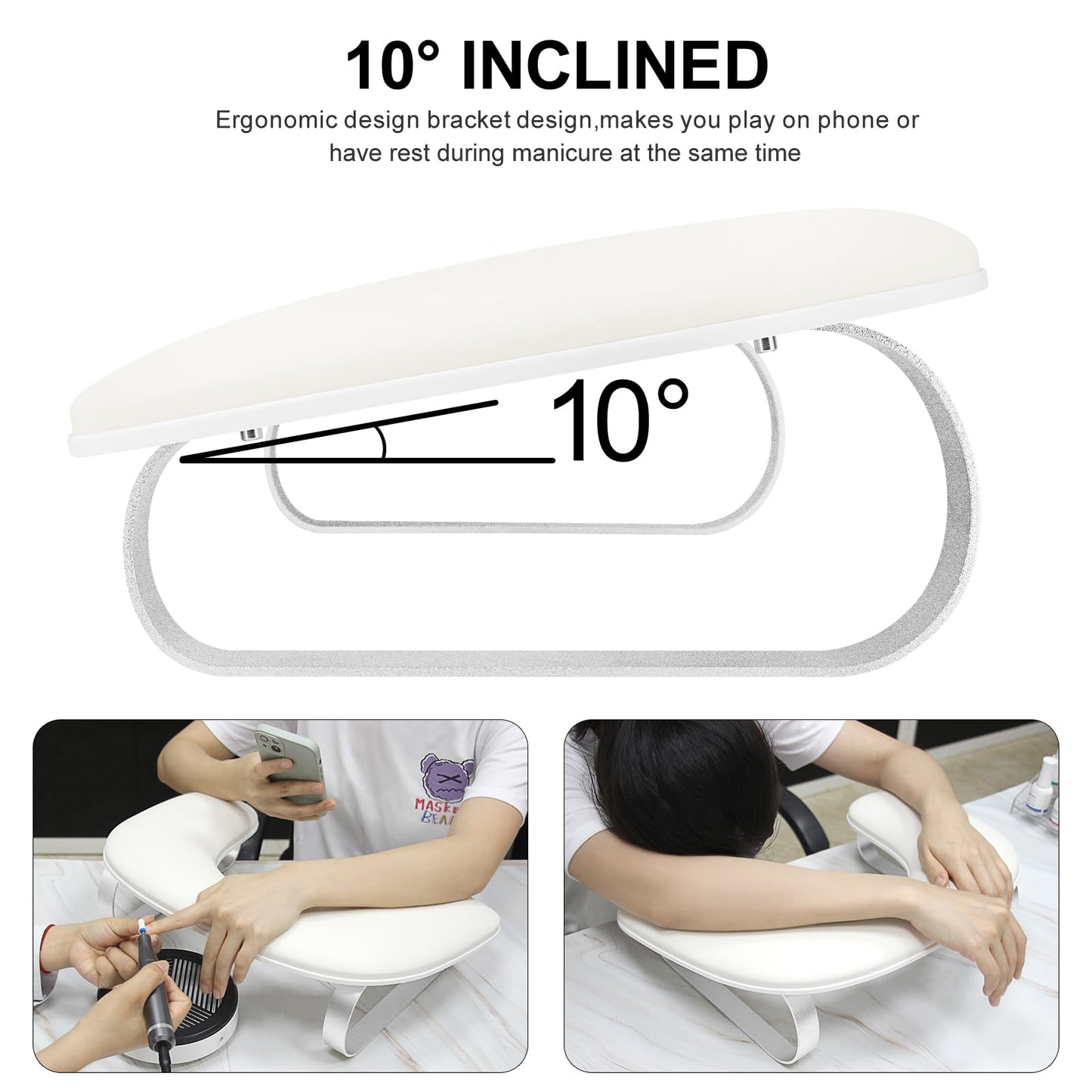 U Shaped Arm Rest for Nails Tech,Cleanable Leather Manicure Nail Hand Rest Stand,Nail Armrest Pillow for Acrylic Nails Salon Tool,Aluminum Alloy Holder,Non-slip Pads