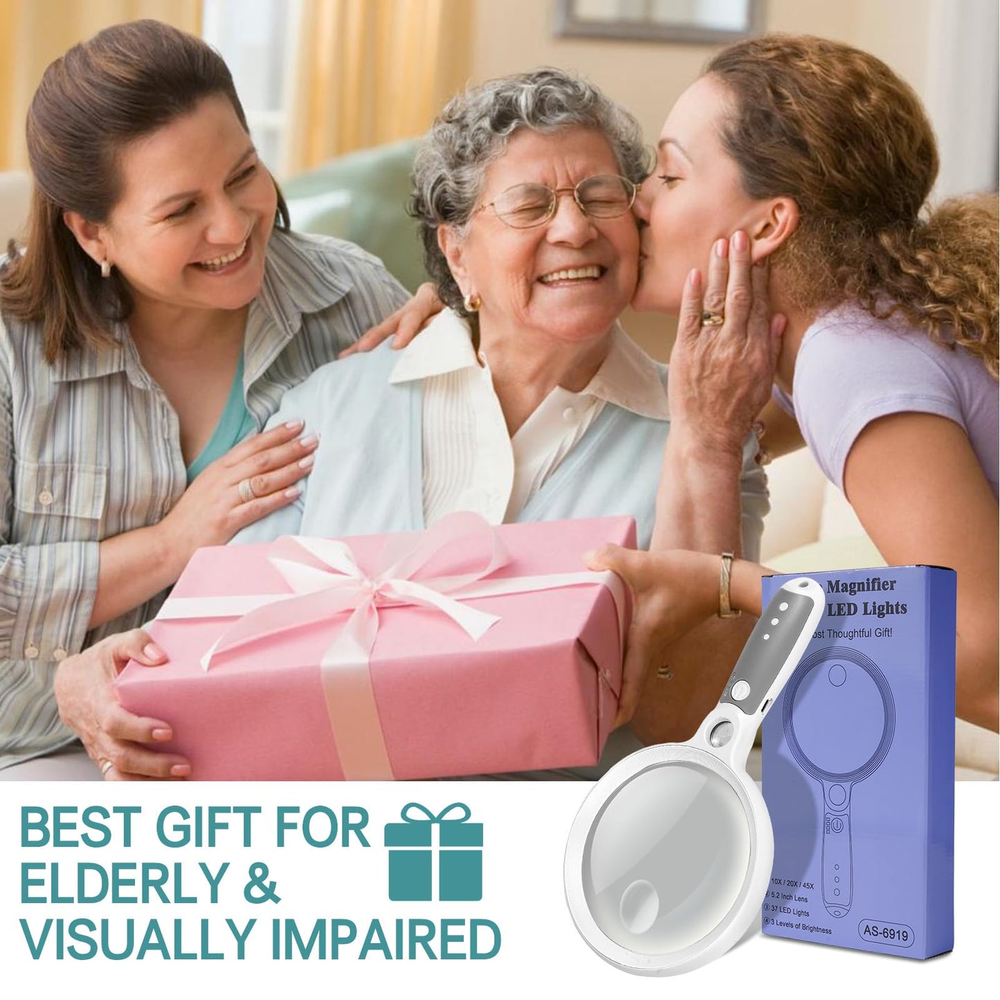 Large Magnifying Glass with 37 LED Light and Case, 10X 20X 45X Handheld Illuminated Lighted Magnifier with 3 Light Modes Rechargeable Magnifying Glass for Seniors Reading, Inspection (White & Grey)