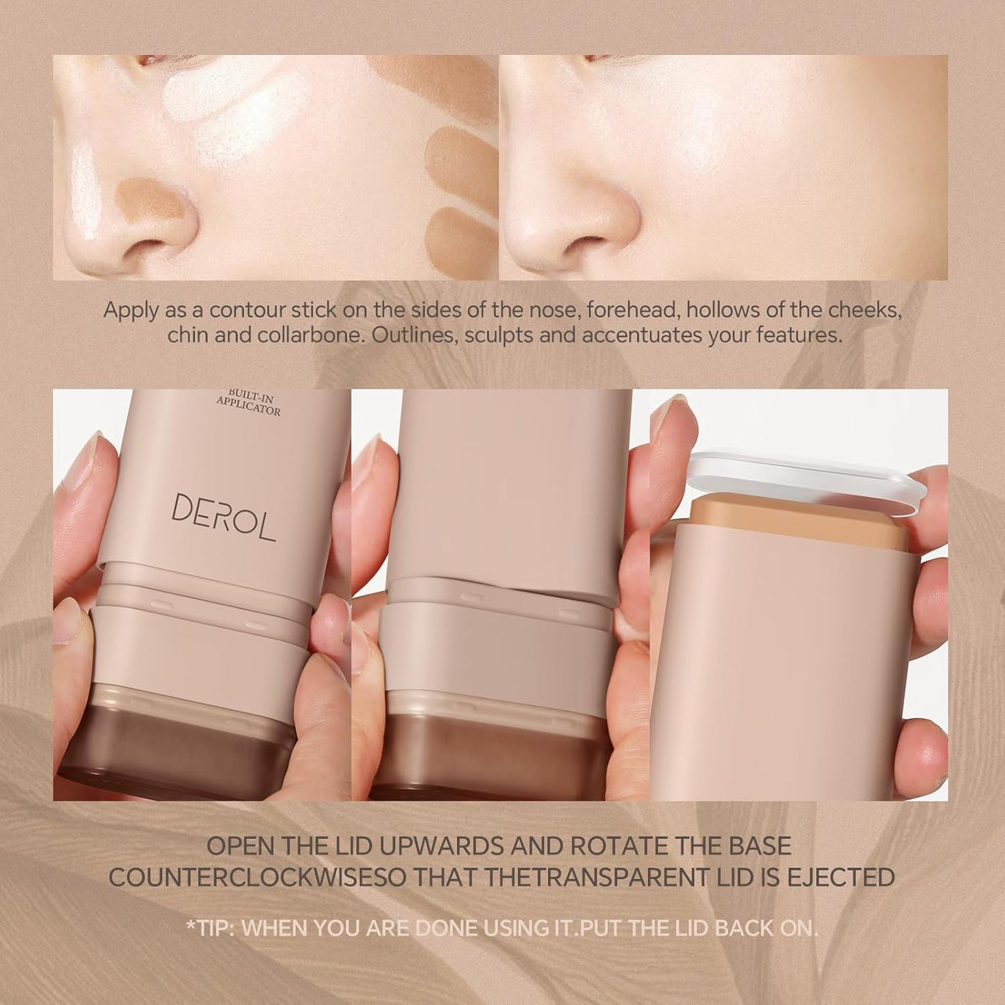 Multi-Use Foundation Stick Makeup with Brush,High Coverage Blendable Lightweight Contour Stick,Waterproof Flawless Natural Finish Creamy Foundation Makeup,Longwear Face Makeup Stick(#3)