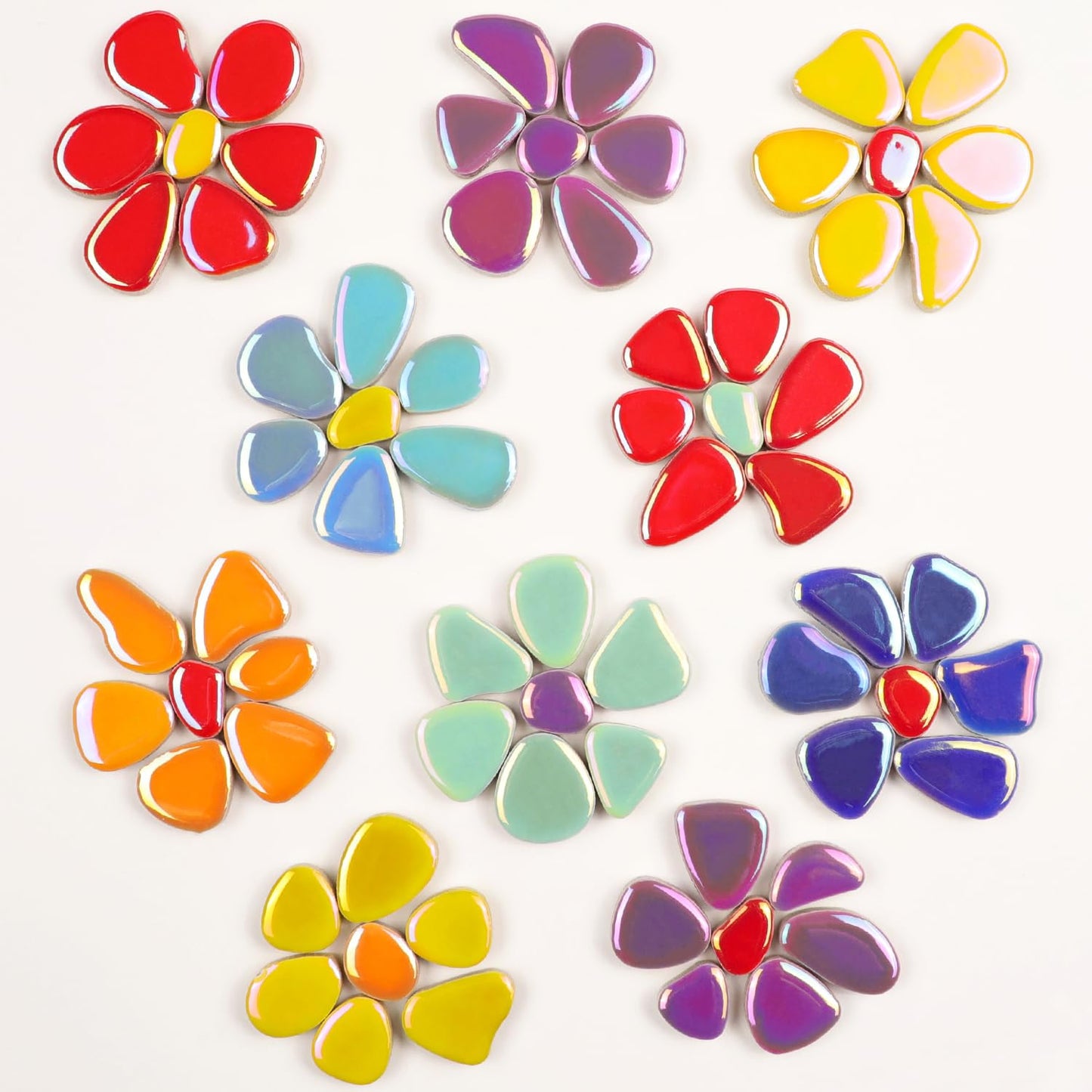 454g (1 LB) Iridesent Random Petal Ceramic Mosaic Tiles for Crafts Bulk Arts Glass Mosaic Pieces Mini Pebble Bulk Broken Ceramic Tiles for DIY Mosaic Making Art Craft (OP900i)