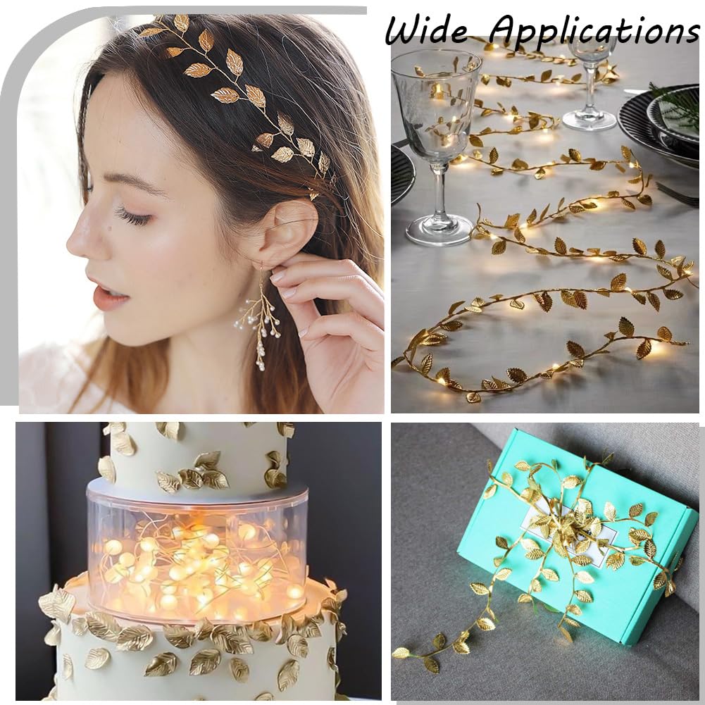 CABODYALS 100 Yards Gold Leaves Trim Rope Ribbon Artificial Metallic Glitter Golden Leaf String Vine Spool Decorative Garland Fabric Ribbons Bulk for Sewing Making Gift Wrapping Wreaths Wedding Crafts