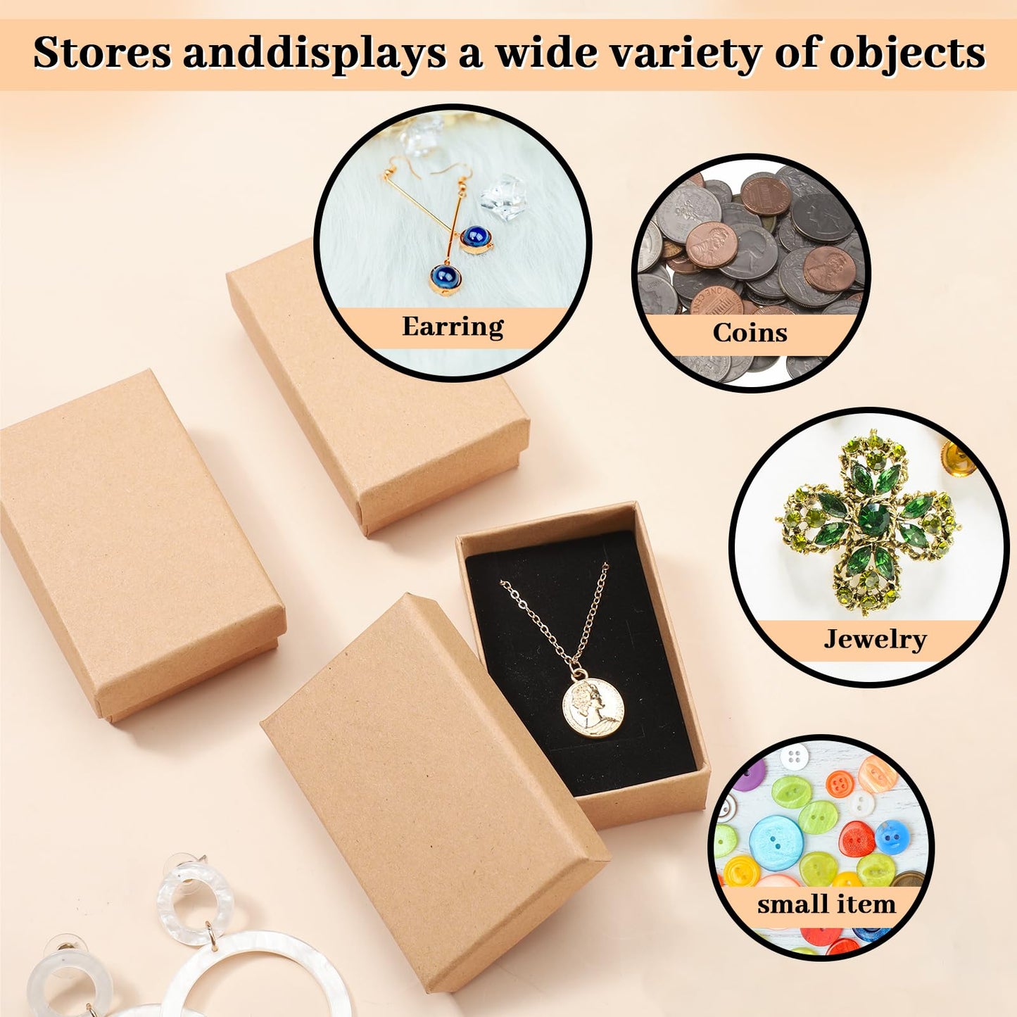 Tenceur 100 Pcs Jewelry Gift Boxes Bulk Kraft Jewelry Cardboard Box for Necklace Earring Bracelet Storage Package(Brown,3.2x2x1.2in)