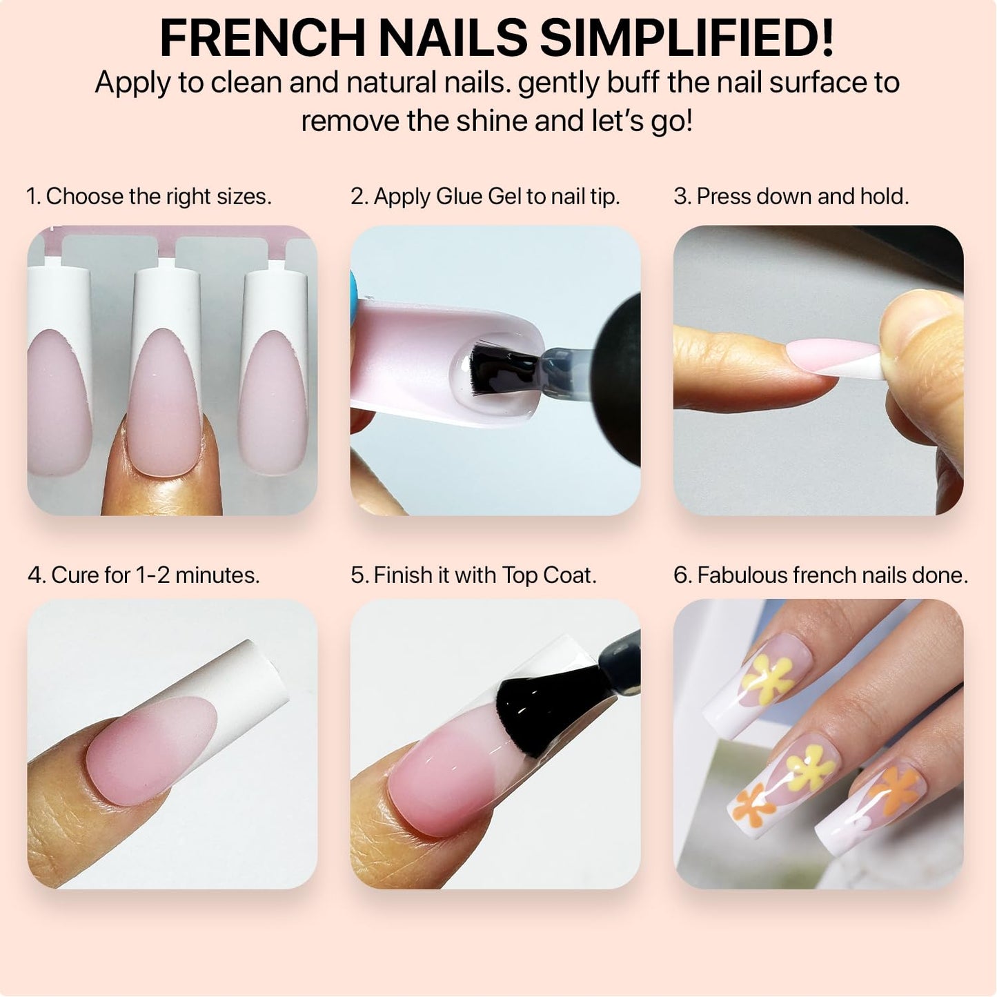 SXC Cosmetics French Tip Press On Nails Pink Medium Square 150 Pieces in 15 Sizes Ultra Fit with Pre-applied Tip Primer and Base Coat, No Need to File Fake Nails for Nail Art DIY X-Pro Tips