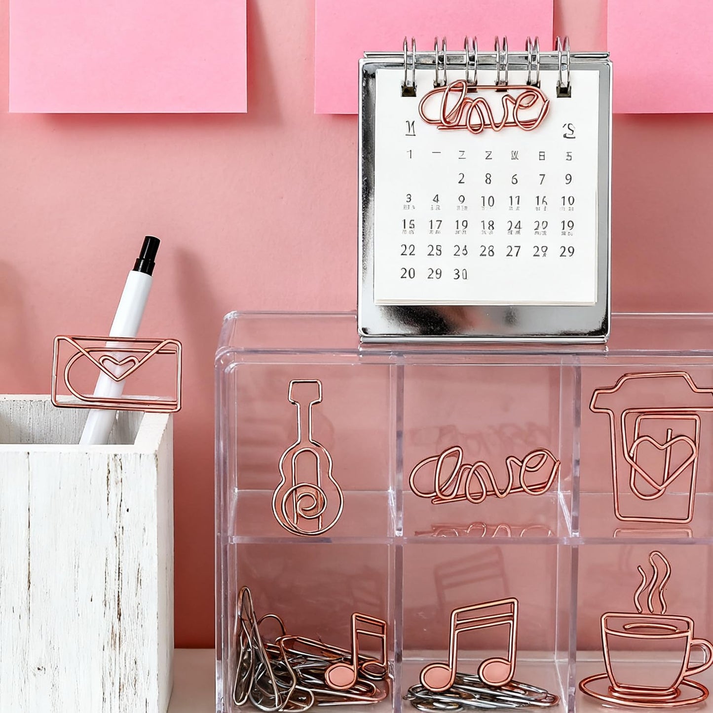 30Pcs Adorable Rose Gold Fancy Paper Clips Set, Cute Shaped Metal Clips with Travelers Accessories for Planner & Journal Supplies, Creative Decorative Bookmarks for Office School Home Organization