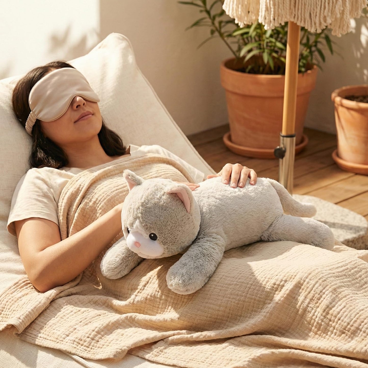 WEIGEDU Weighted Cat Stuffed Animal Plush Toy with Embroidered Eyes and Removable Weight Pack - 20 Inches, 2.3 lbs for Kids and Adults