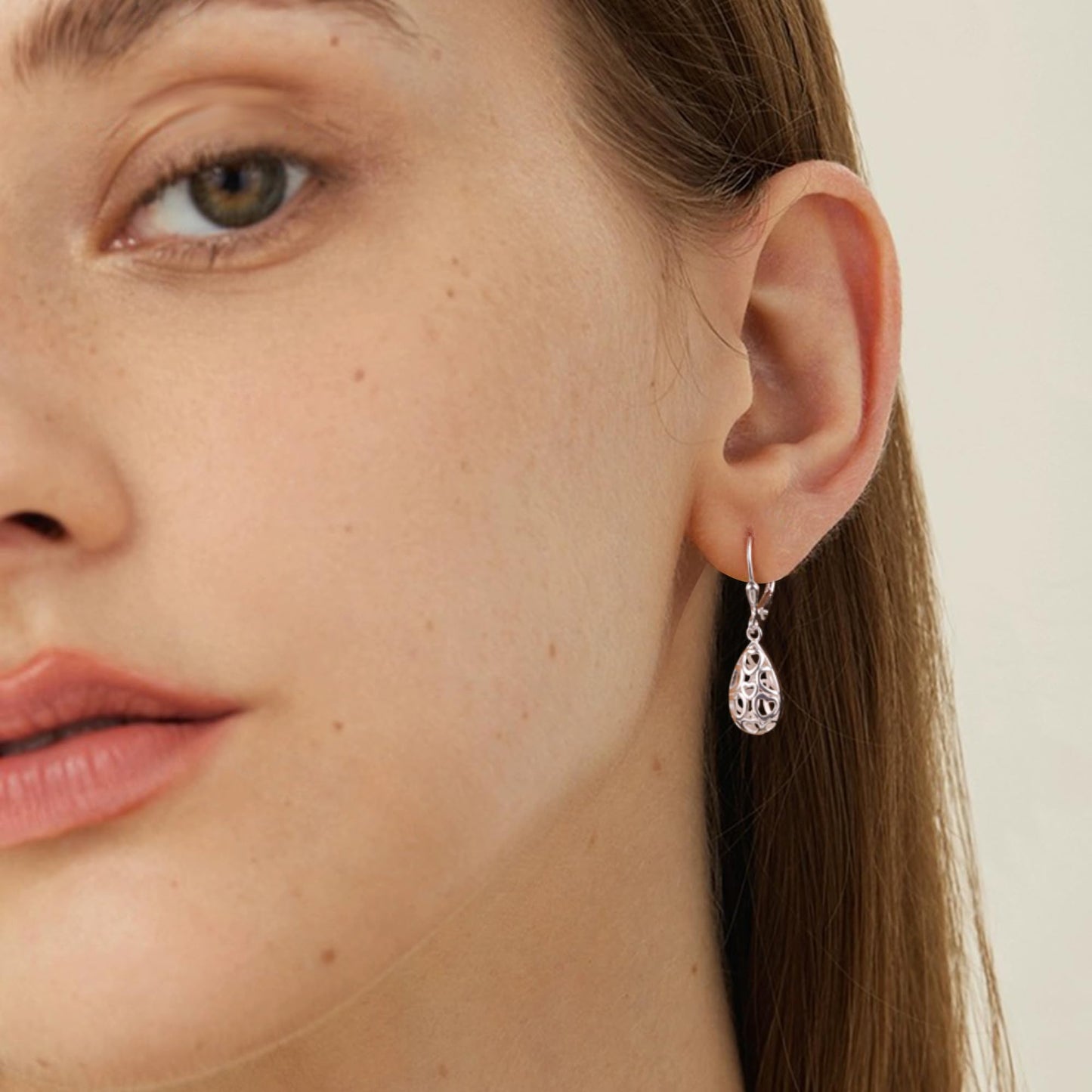Sterling Silver Teardrop Earrings for Women Silver Dangle Leverback Earrings Hypoallergenic Filigree Tear Drop