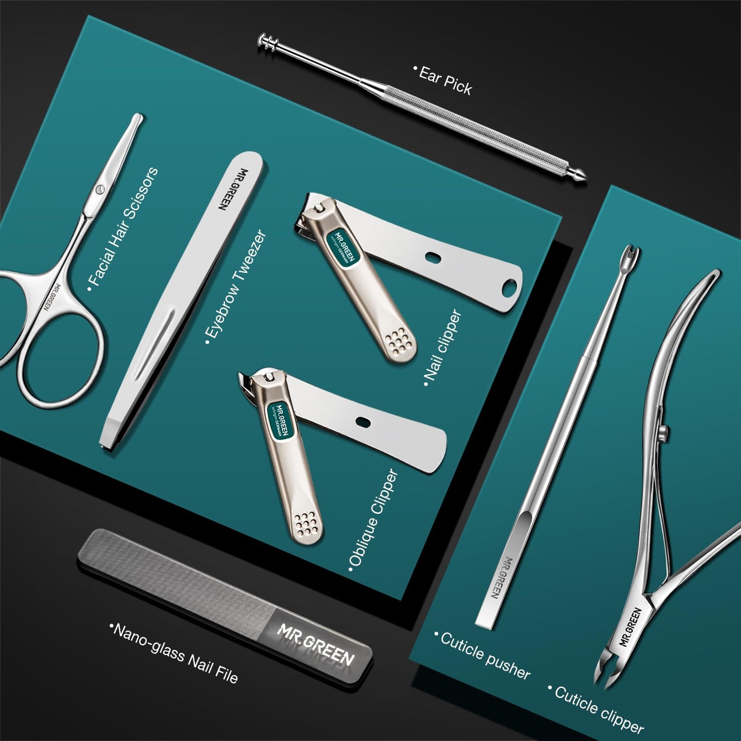 MR.GREEN Manicure Sets Nail Clipper Set 8 in 1 Pedicure Kits Stainless Steel Personal Care Tools with Microfiber Leather Case(Mr-6659)