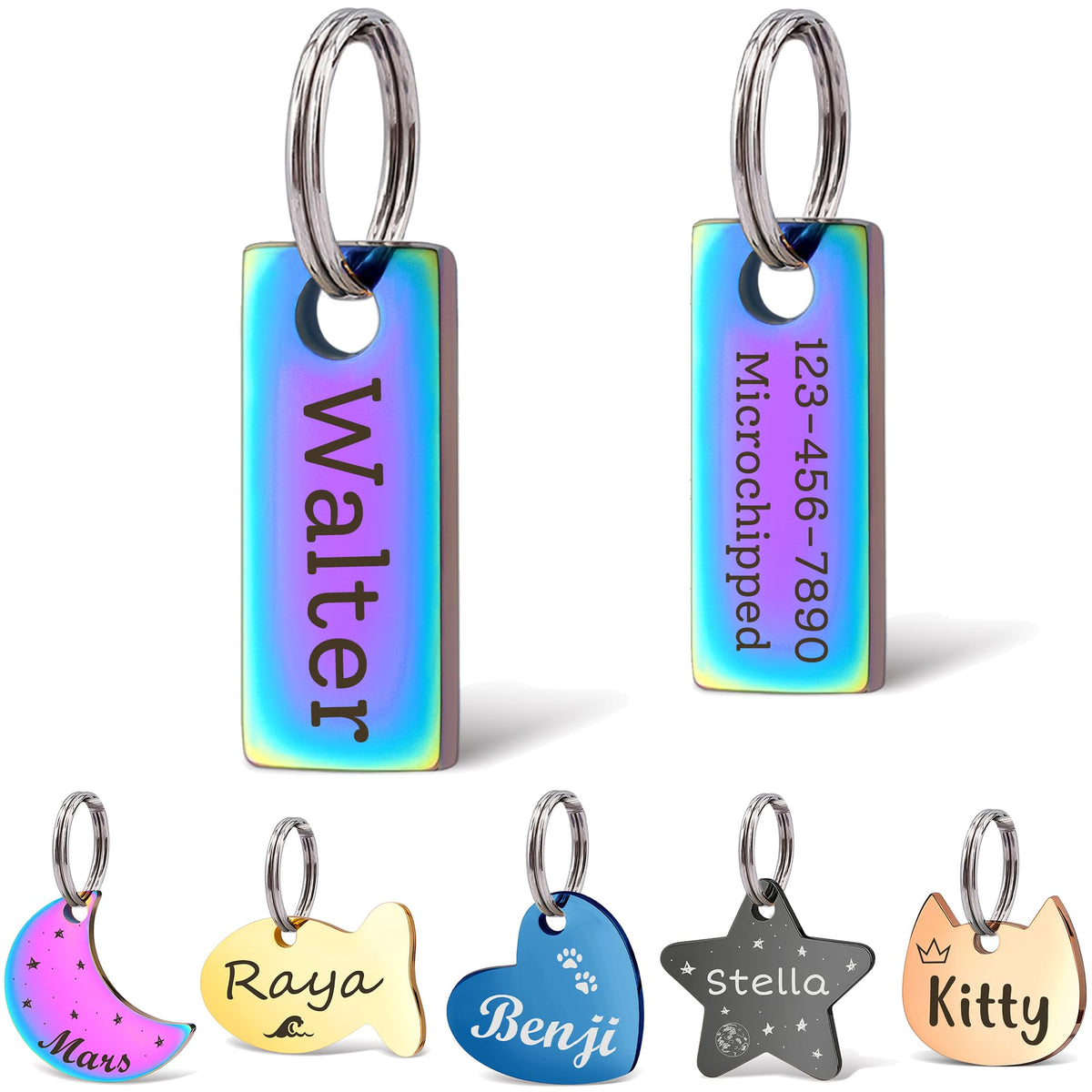 Anavia Small Size Dog Cat ID Tags, Small/XS Personalized Color Plated Stainless Steel Puppy Kitten Name Tags, Customized Engraved Nameplate Pet Collar Tag (Blue, Star)