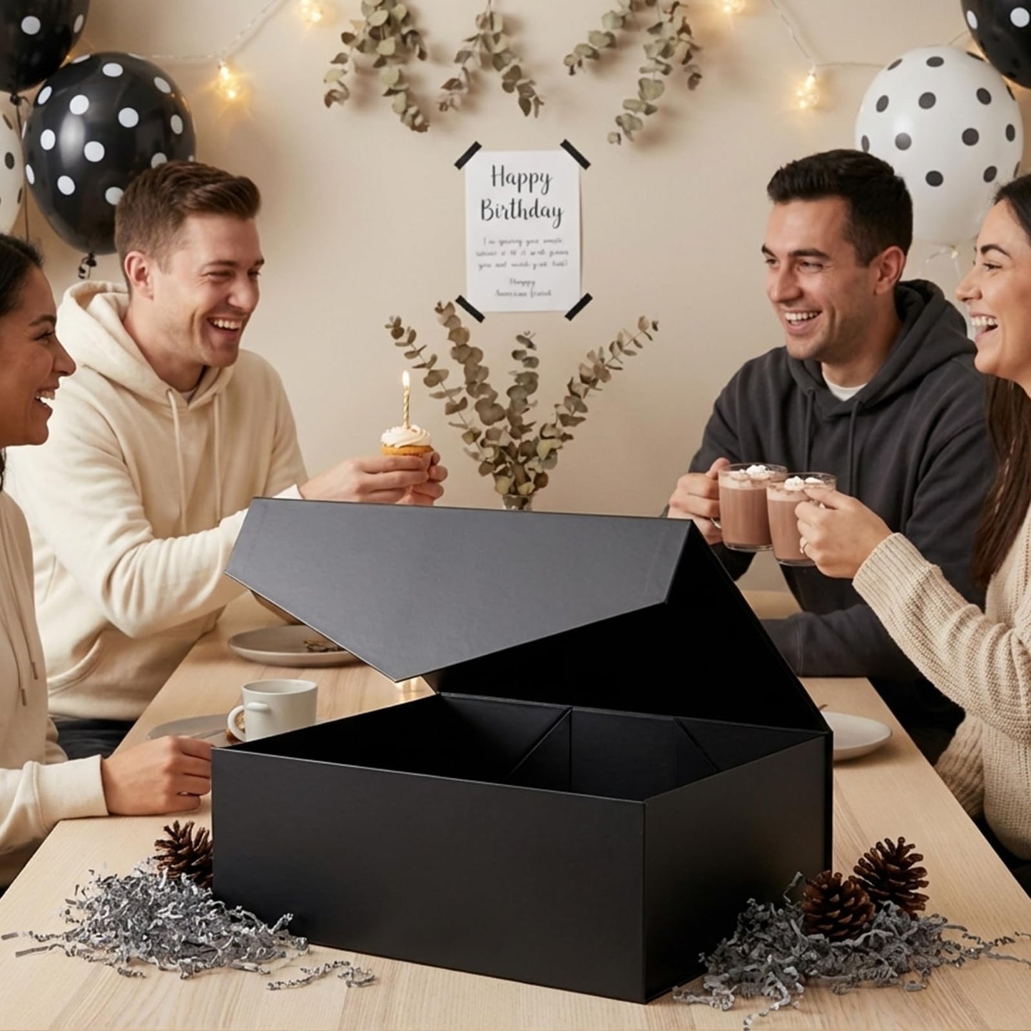 JINGUAN 19.2x15.8x7 Inches, Extra Large Gift Box with Lid, Groomsman Proposal Box with Magnetic Closure, Giant Gift Box for Clothes and Large Gifts (Glossy Black)