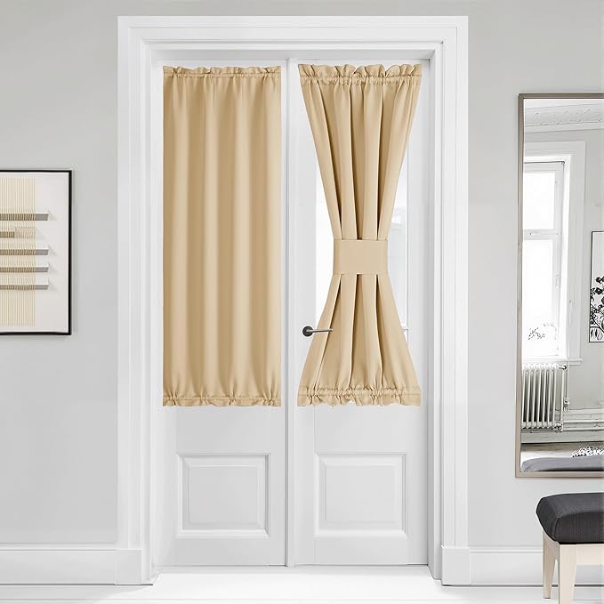 NICETOWN French Door Curtain for Door Window, Privacy Thermal Insulated Window Covering for Patio Front Sidelight Panel, W36 x L50 inch, 1 Panel, Biscotti Beige