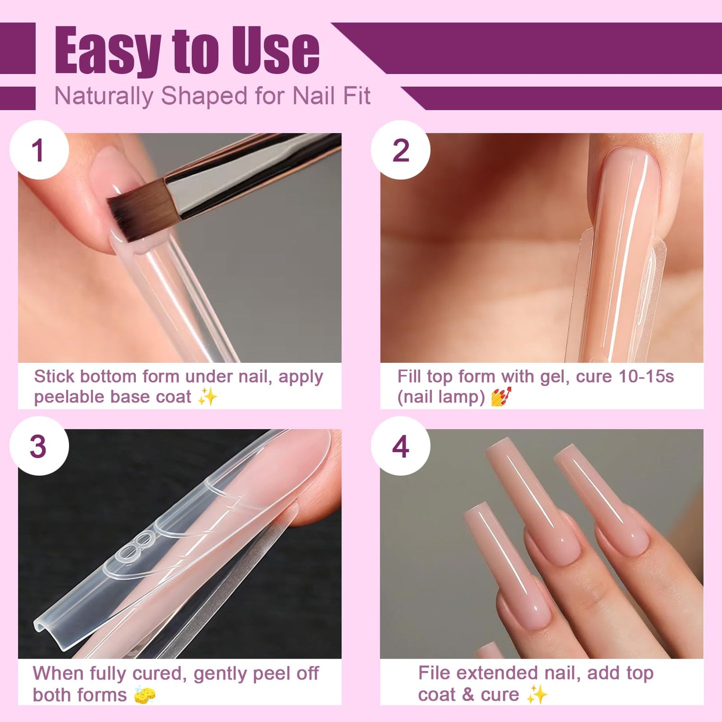 Vnjaoi 280 Pcs Original Sandwich Nails Dual Form with Guide Lines Long Square Nail Mold for Builder Gel Nail Extensions Art Design Salon DIY at Home
