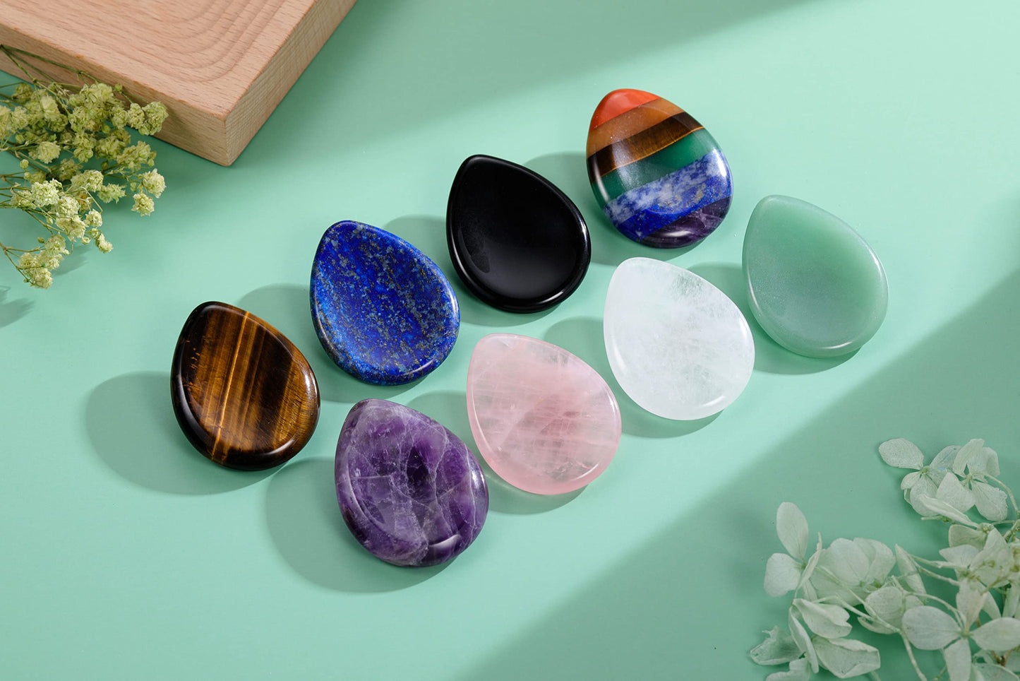 CrystalTears Amethyst Thumb Worry Stone Chakra Healing Crystal Pocket Palm Stone w/Gift Box