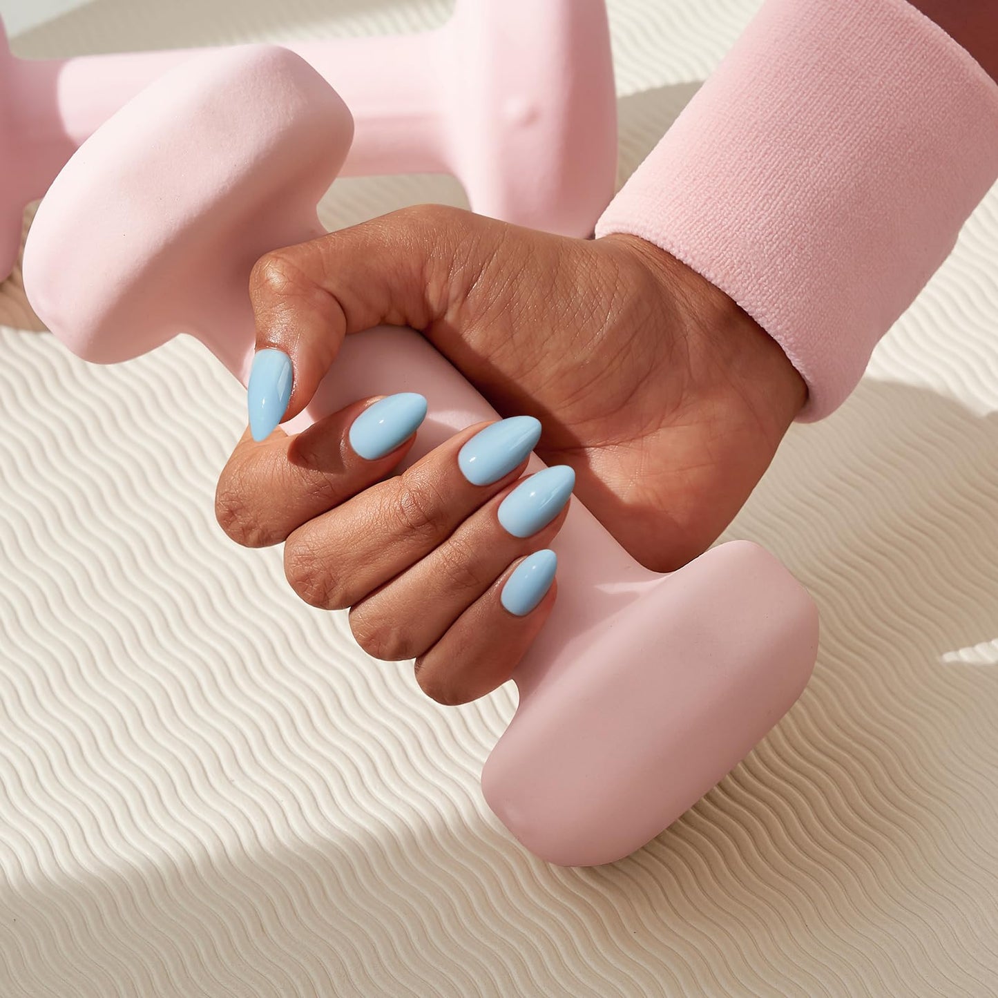 BTArtbox Press On Nails Short - Pastel Light Blue Almond Press On Nails with Glue for Women, Opaque Soft Gel Glue On Nails in 16 Sizes - 32 Stick On Nails Kit, Sky Dash