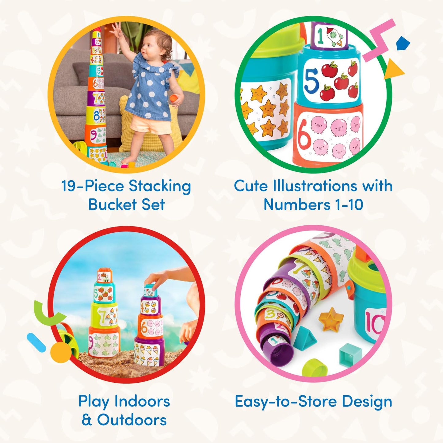 Battat – Nesting Sorter Set – 19 Pieces Stacking Bucket Sort Set – 10 Cups & 8 Shapes – Educational & Dexterity Toys – 18+ Months – Sort & Stack