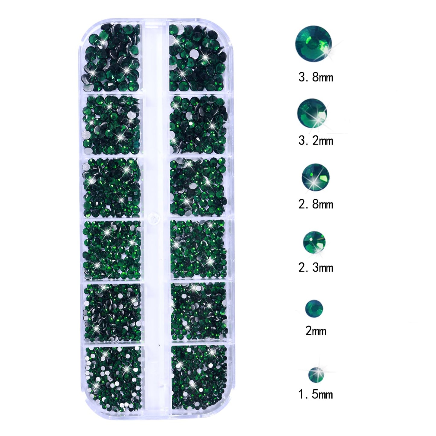 Nail Rhinestones - 3D Multi Shape Size, Flat Back, Crystals Manicure Rhinestones Charms, Green Nail Gems, with Kit, for Nail Art, Bedazzling Acrylic Nails, DIY Decor