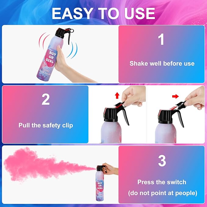 Large Gender Reveal Smoke Bombs 4 Packs, Pink & Blue Biodegradable Powder Spray for Baby Boy or Girl Reveal, Long-Lasting 10ft Smoke Effect, Unique Gender Reveal Ideas & Party Decorations