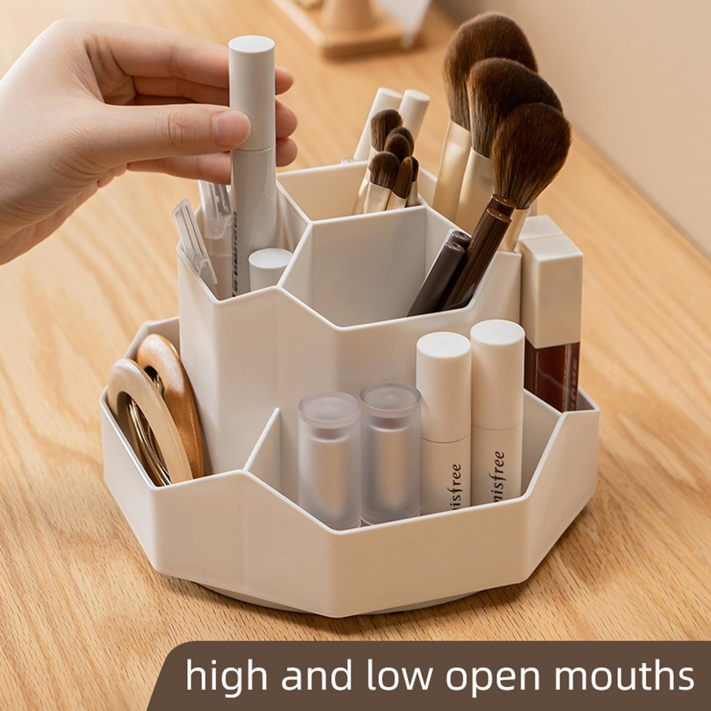 TNDCKP 360° Rotating Makeup Brush Holder Organizer with 9 Slots, Makeup Organizers Countertop, Makeup organization and Skincare Storage for Vanity, Desktop, Bathroom (WHITE)