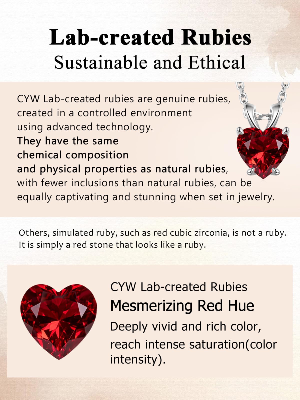 CYW 1 Carat Red Ruby Small Heart Necklace for Women 925 Sterling Silver Solitaire Pendant Necklace