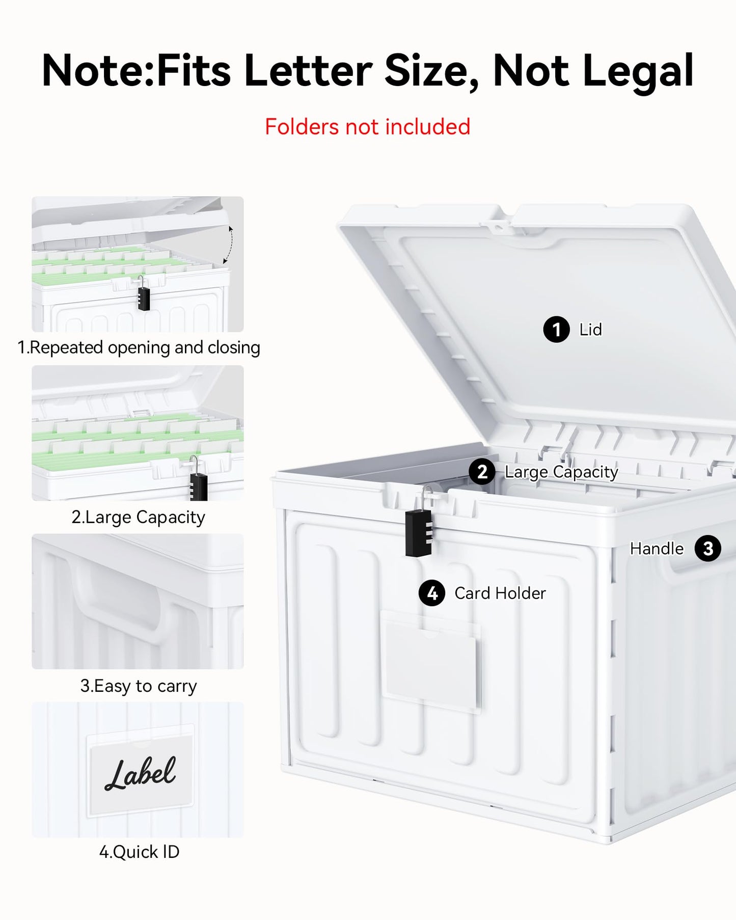 Oterri Plastic File Box with Lid for Letter Size Hanging File Folders, Hanging File Folder Box for Home, Office, School, File Cabinet, Assembly File Organizer, White，Large-2 Pack Without Folders