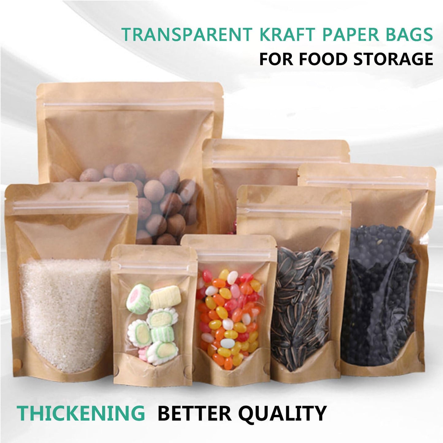 100 Pack Kraft Resealable Bags with Clear Front Stand Up Brown Kraft Bags with Window Transparent Bulk Pouches Ziplock Paper Bags 3.5"x5.5"