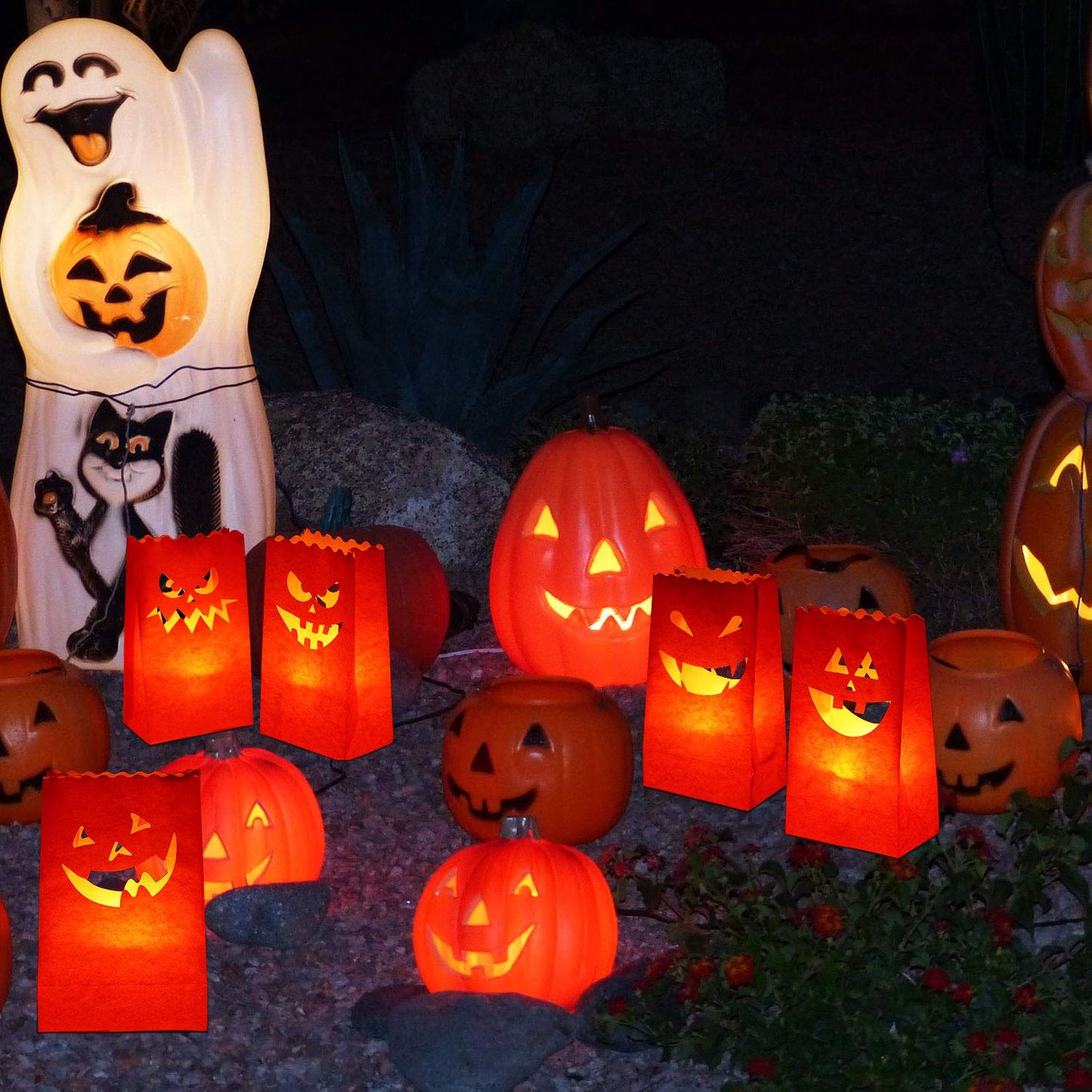 Shappy 20 Pieces Halloween Luminary Candle Bags Flame Resistant Candle Bags in 5 Kinds of Pumpkin Grimace Patterns for Halloween Party Supplies
